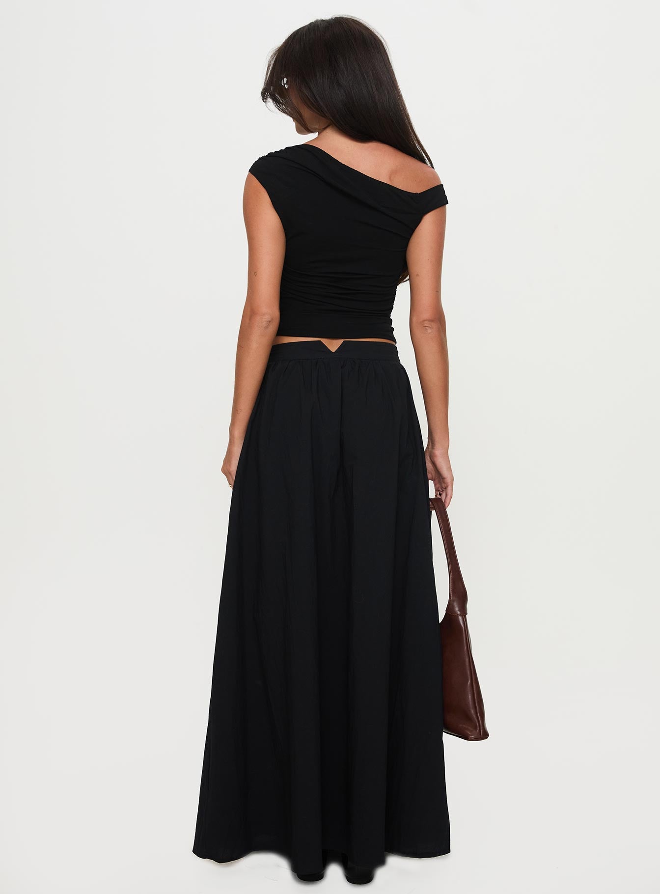 Rennata Gathered Mid Rise Maxi Skirt Black、mySite、solidvoid