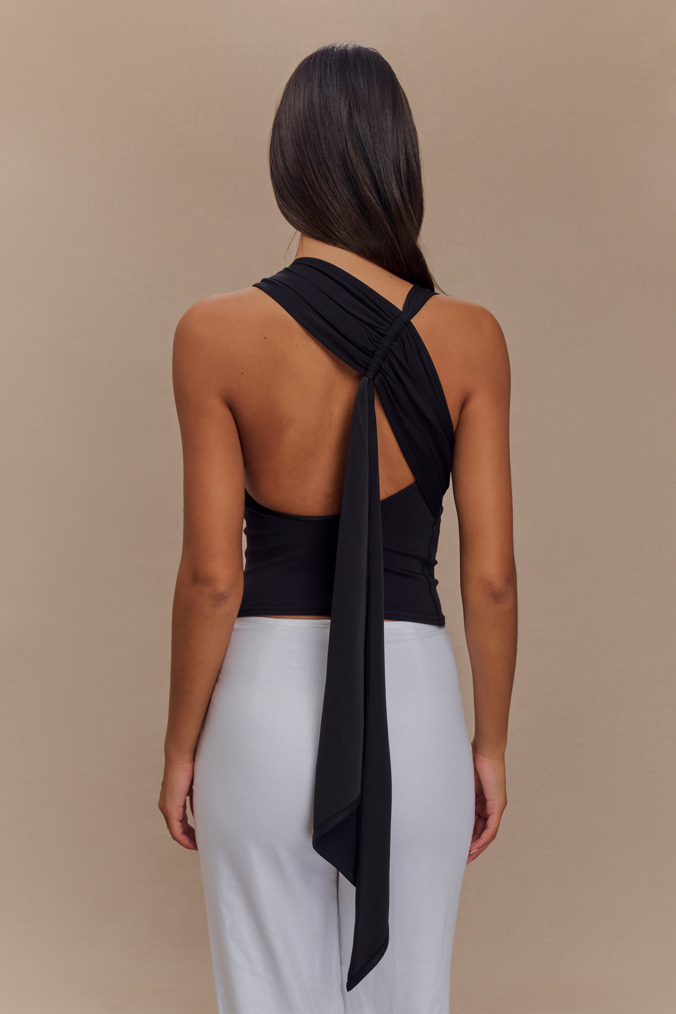 Catelyn Asymmetrical Scuba Jersey Top - Black、mySite、solidvoid