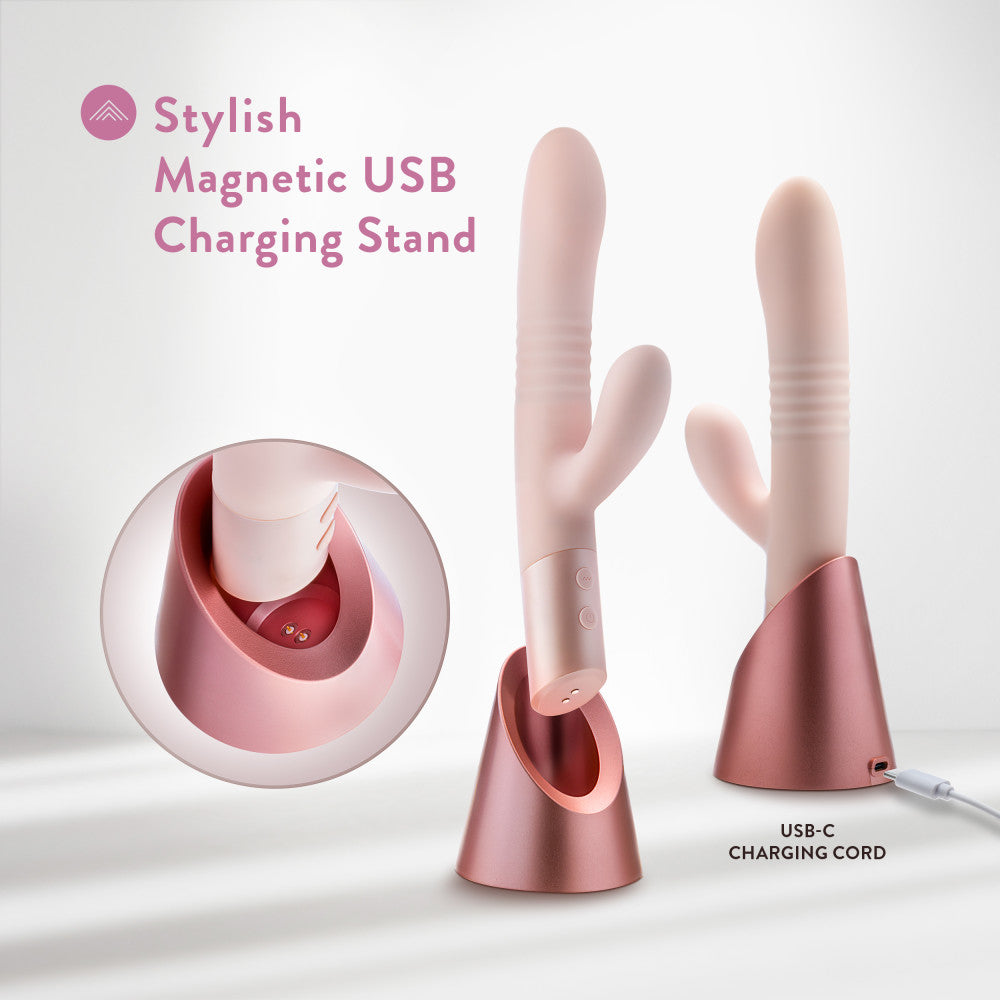 Blush | Fraya 9.5 Inch G Spot Clitoral Dual Stimulation Silicone Rabbit Vibrator With 10 Thrusting Vibrations - Pink、mySite、bottomscart
