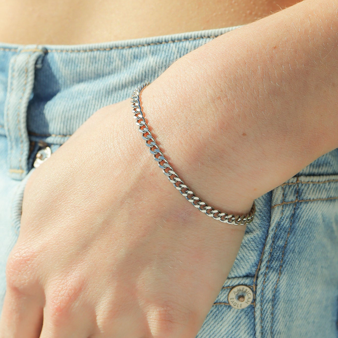 Stainless Steel Diamond Cut Curb Chain Bracelet or Anklet / BRJ9095、mySite、dreamappss