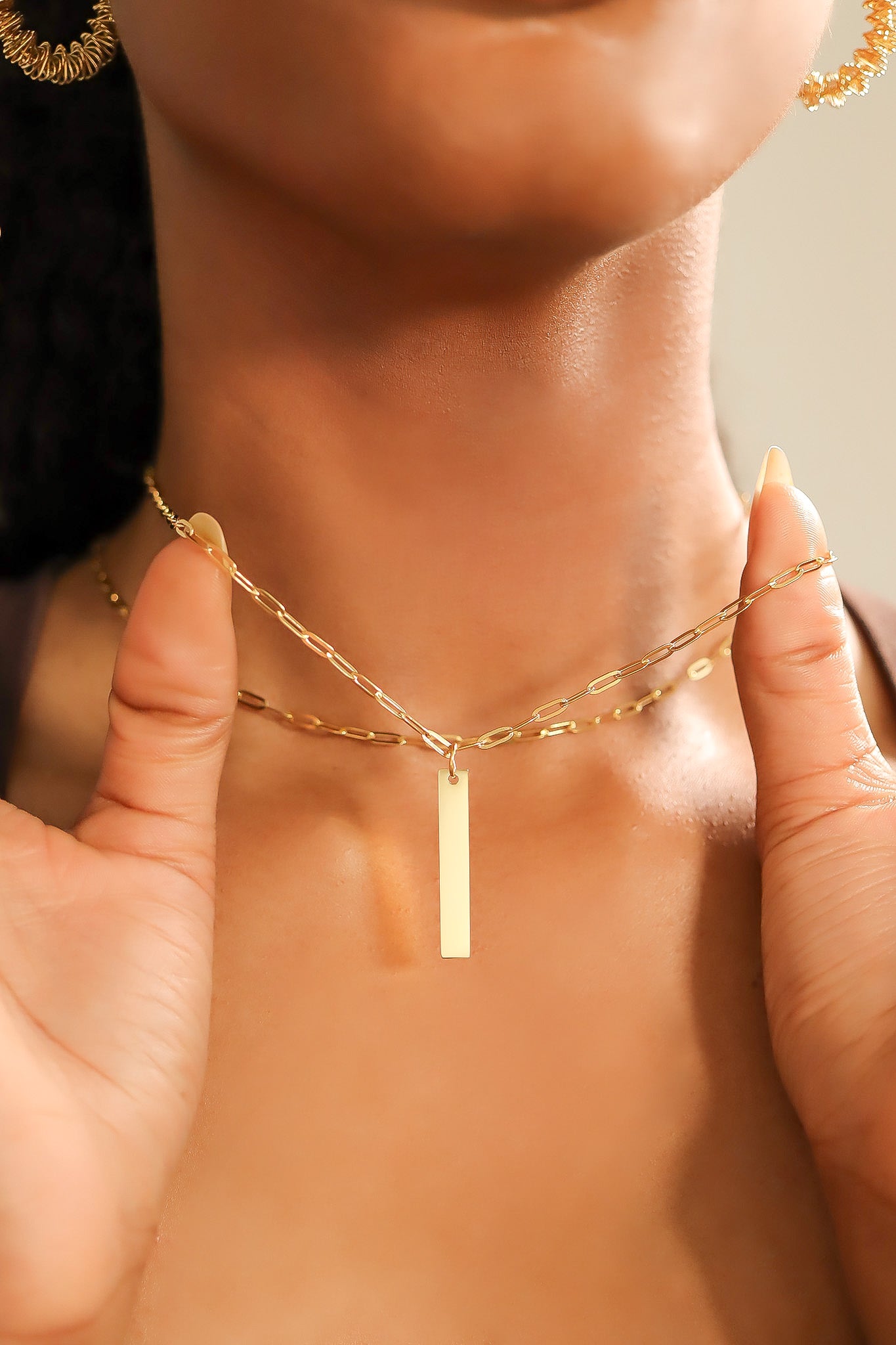 18K Gold PVD Stainless Steel Vertical Blank Bar Pendant / SBB0020、mySite、dreamappss