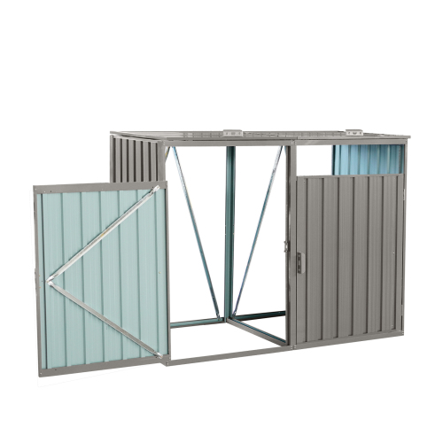 Garbage Bin Shed Stores 3 Trash Cans Metal Outdoor Bin Shed for Garbage Storage,Stainless Galvanized Steel, Bin Shed for Garden Yard Lawn,Grey、、eastwooduniform