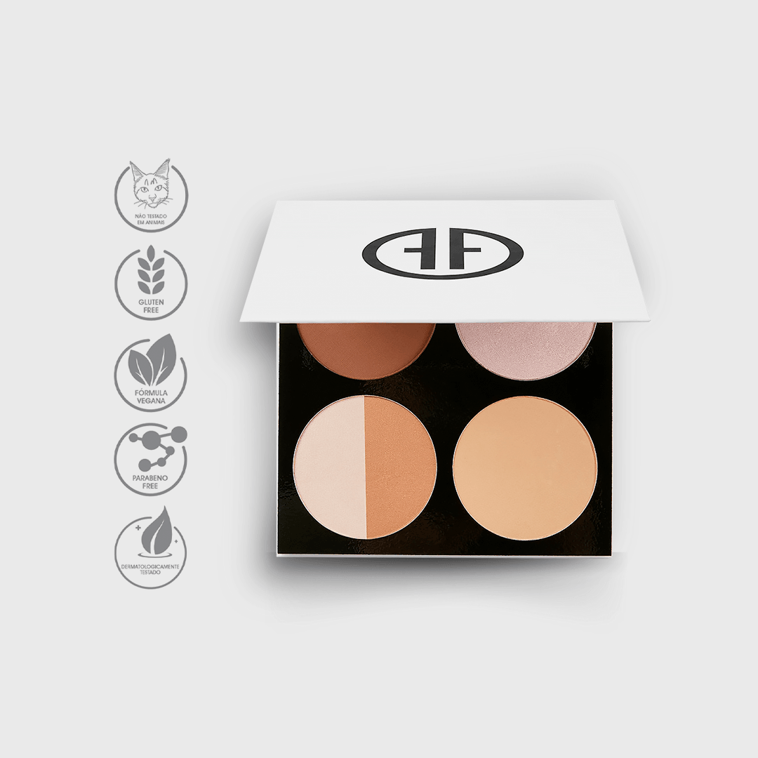 PELE PERFEITA - Paleta de contorno, iluminador bronzer blush e p贸 banana com cido Hialurnico e Vitamina E、mySite、camillekostekn