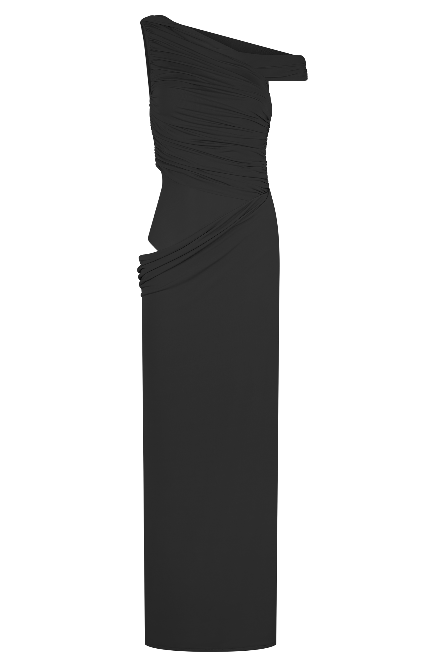 Callen One Shoulder Slinky Maxi Dress - Black、mySite、solidvoid