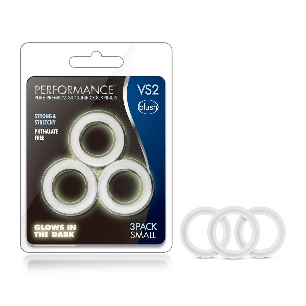 Performance By Blush® | VS2: Glow In The Dark White Small Penis Rings (3-Pack) - Made with Puria™ Silicone、mySite、bottomscart