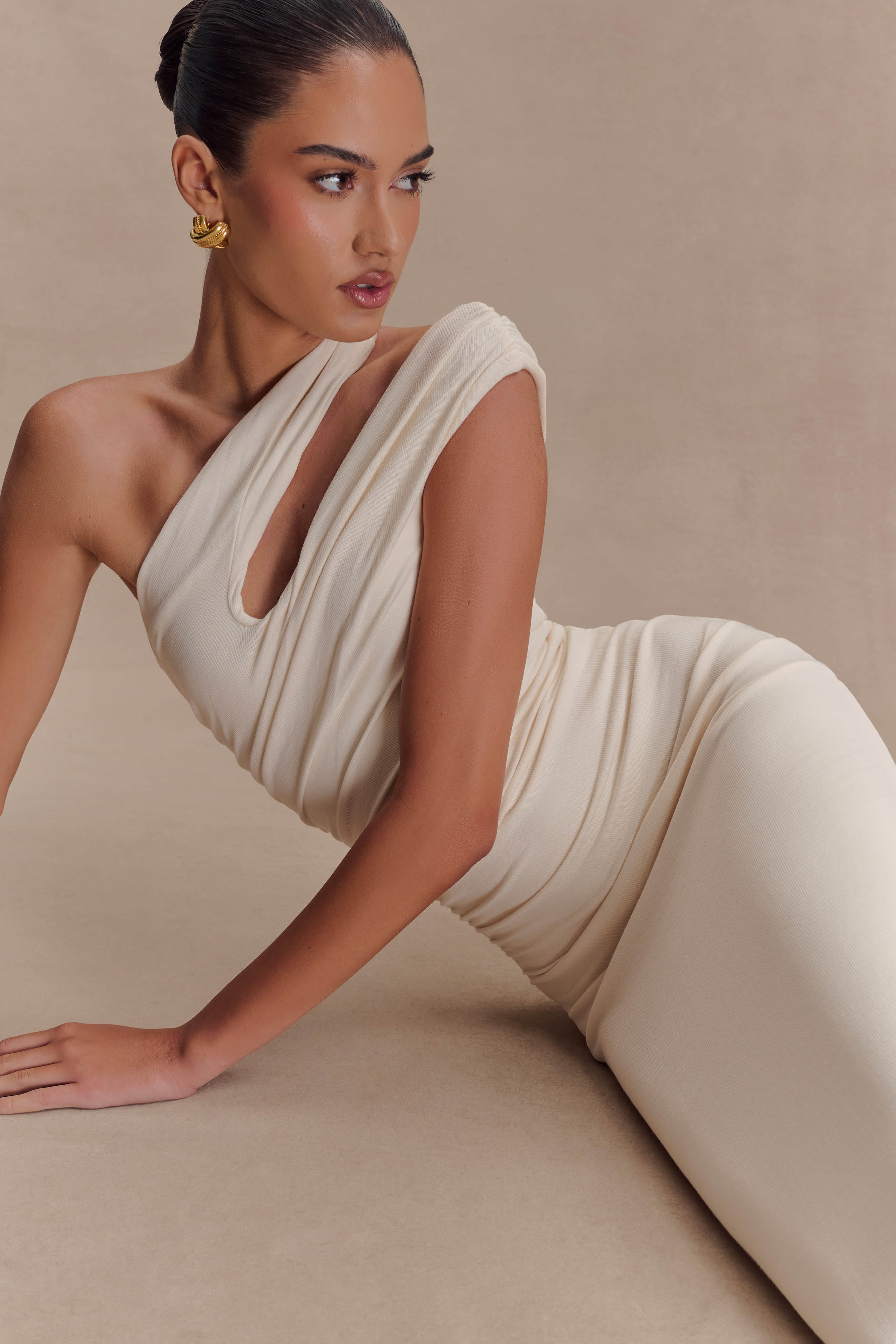Anastasia One Shoulder Modal Midi Dress - Ivory、mySite、solidvoid