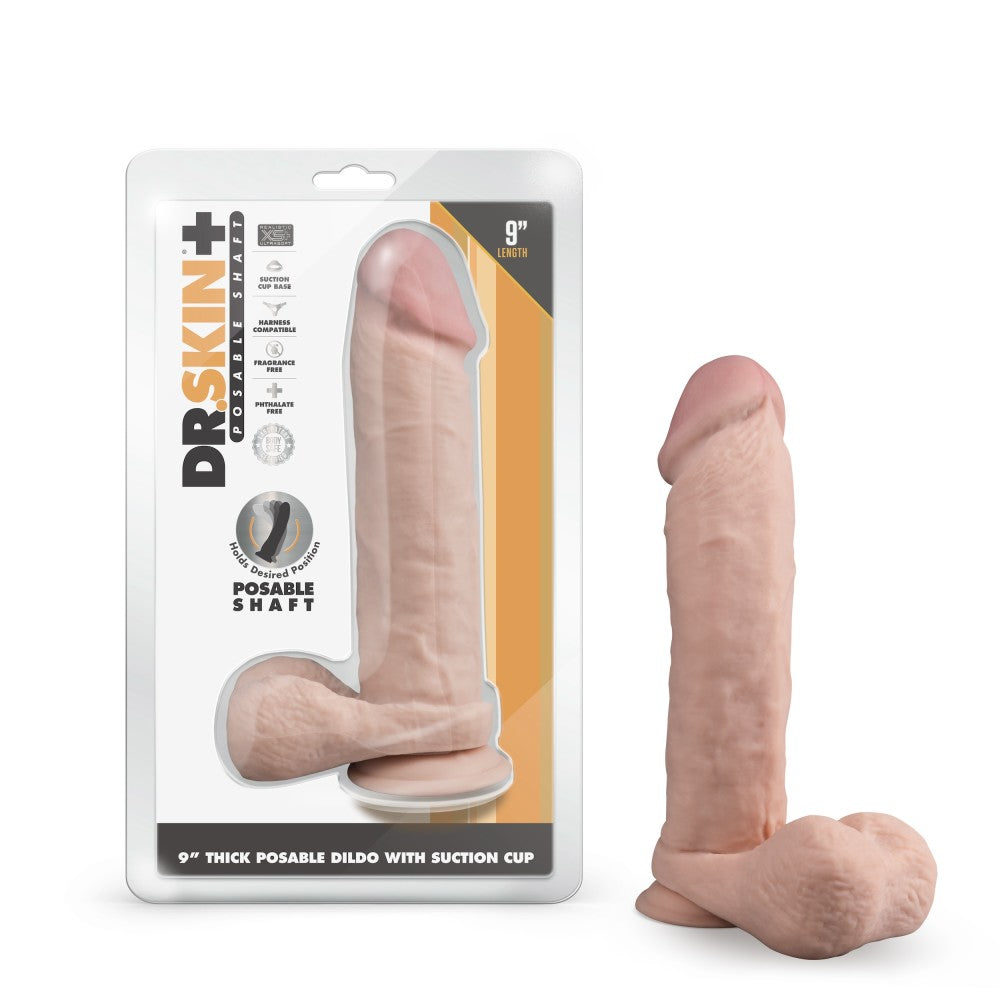 Dr. Skin Plus By Blush® | Realistic Vanilla 9-Inch Long Soft Yet Erect & Posable Dildo With Balls & Suction Cup Base、mySite、bottomscart