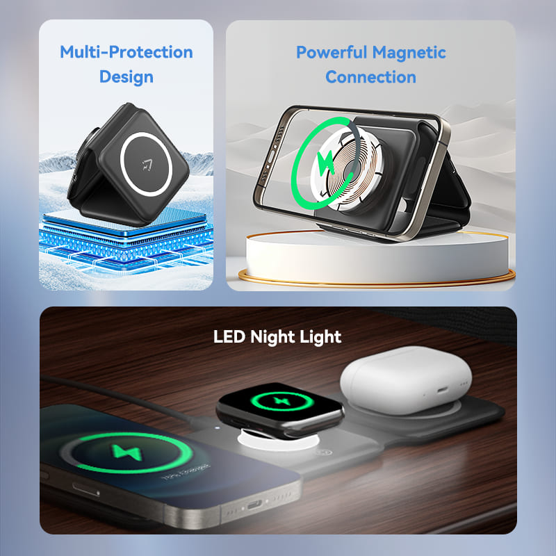 Vention 3-in-1 15W Wireless Charging Pad with MagSafe and LED Night Light Black、mySite、fannypackpong