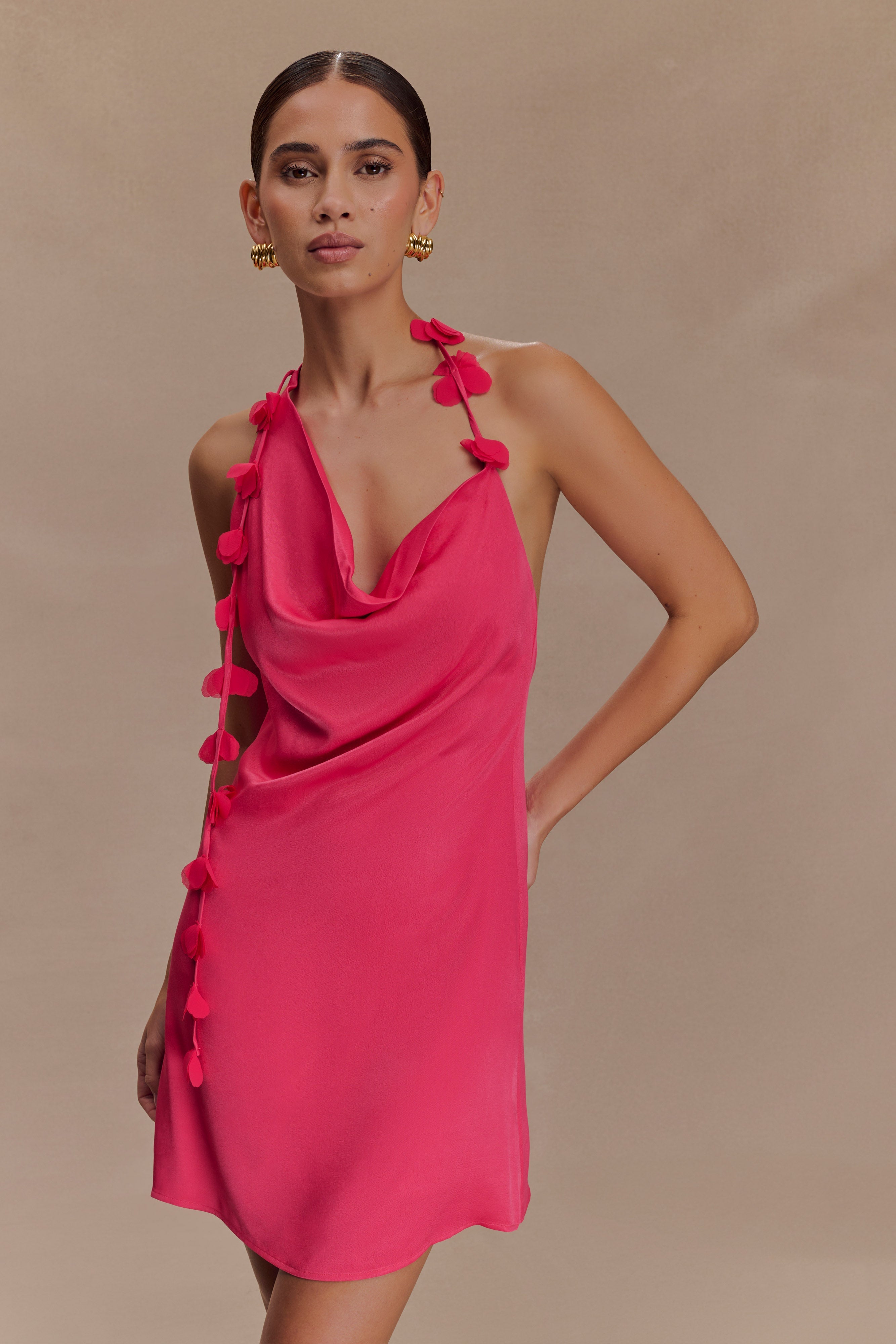 Gwenda Satin Floral Mini Dress - Dragonfruit、mySite、solidvoid