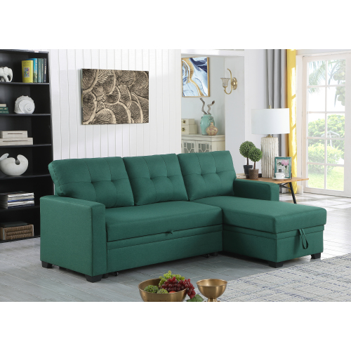 Upholstered Pull out Sectional Sofa with Chaise、、casual