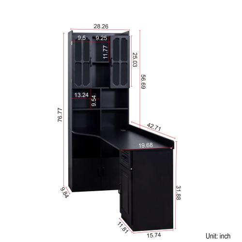 Home Office Computer Desk with Hutch, Antiqued Black finish、、casual