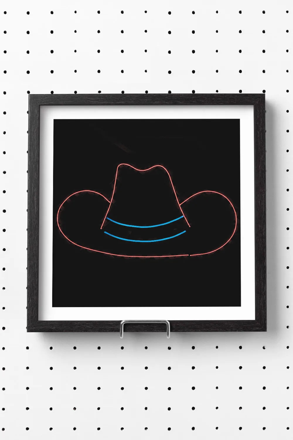 Neon Cowboy Hat Bold Black Square Art Print、mySite、gigharbornorthrealestate