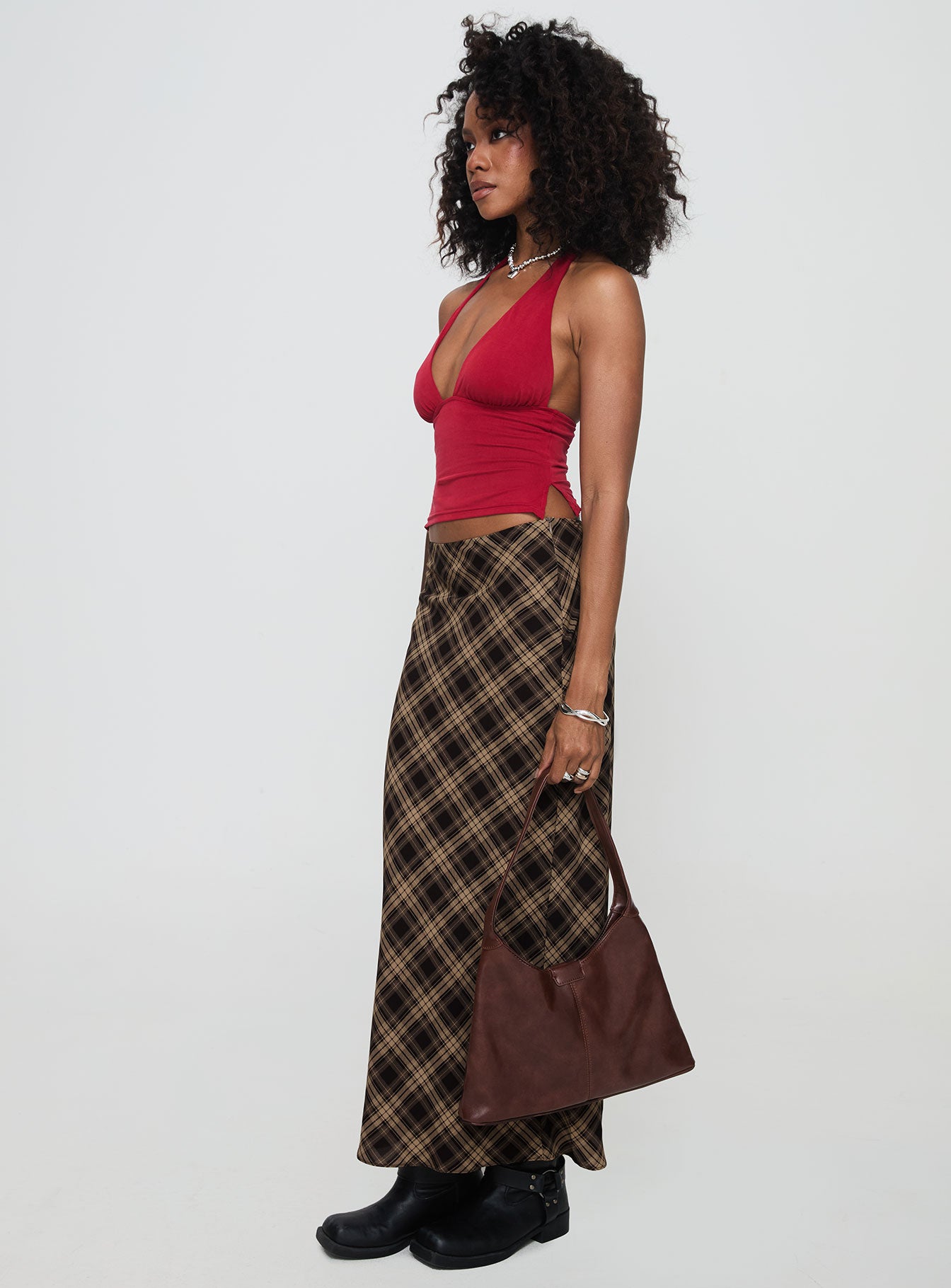 Hayze Maxi Skirt Brown Check、mySite、solidvoid