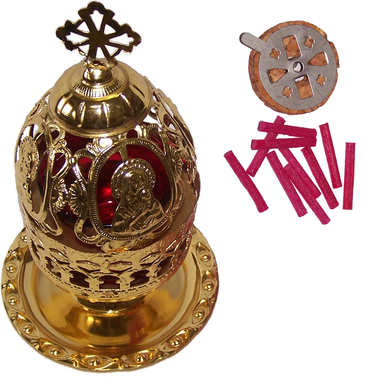 Holy Land Market Brass Oil Lamp - Church Supplies and Accessories - with Oil Glass Cup and Wicks and Floaters、mySite、topwebapps