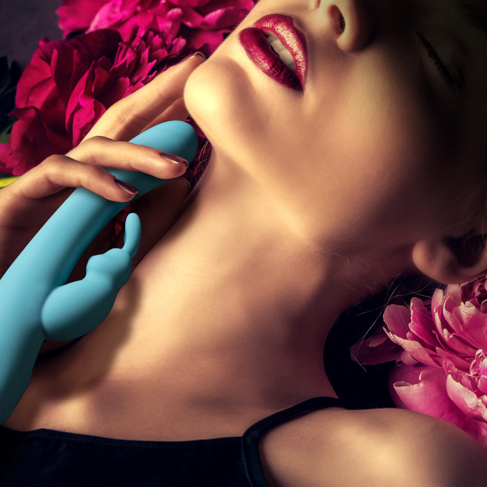 Hop By Blush® | Rave Rabbit Plus G-Spot + Clitorial Stimulating Aquamarine 8-Inch Ultrasilk Silicone Rechargeable Rabbit Vibrator、mySite、bottomscart