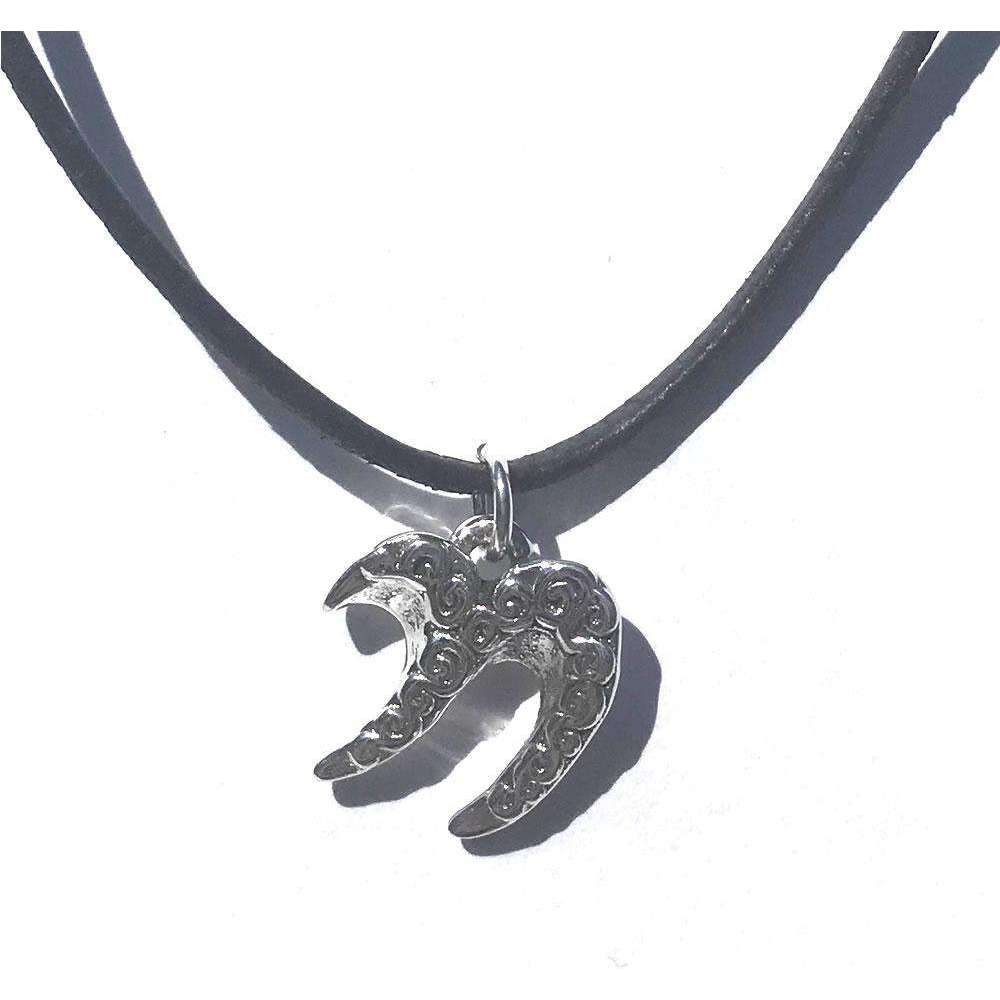 Agam Judaicart Silver Chai Necklace With Swirls on Leather、mySite、topwebapps