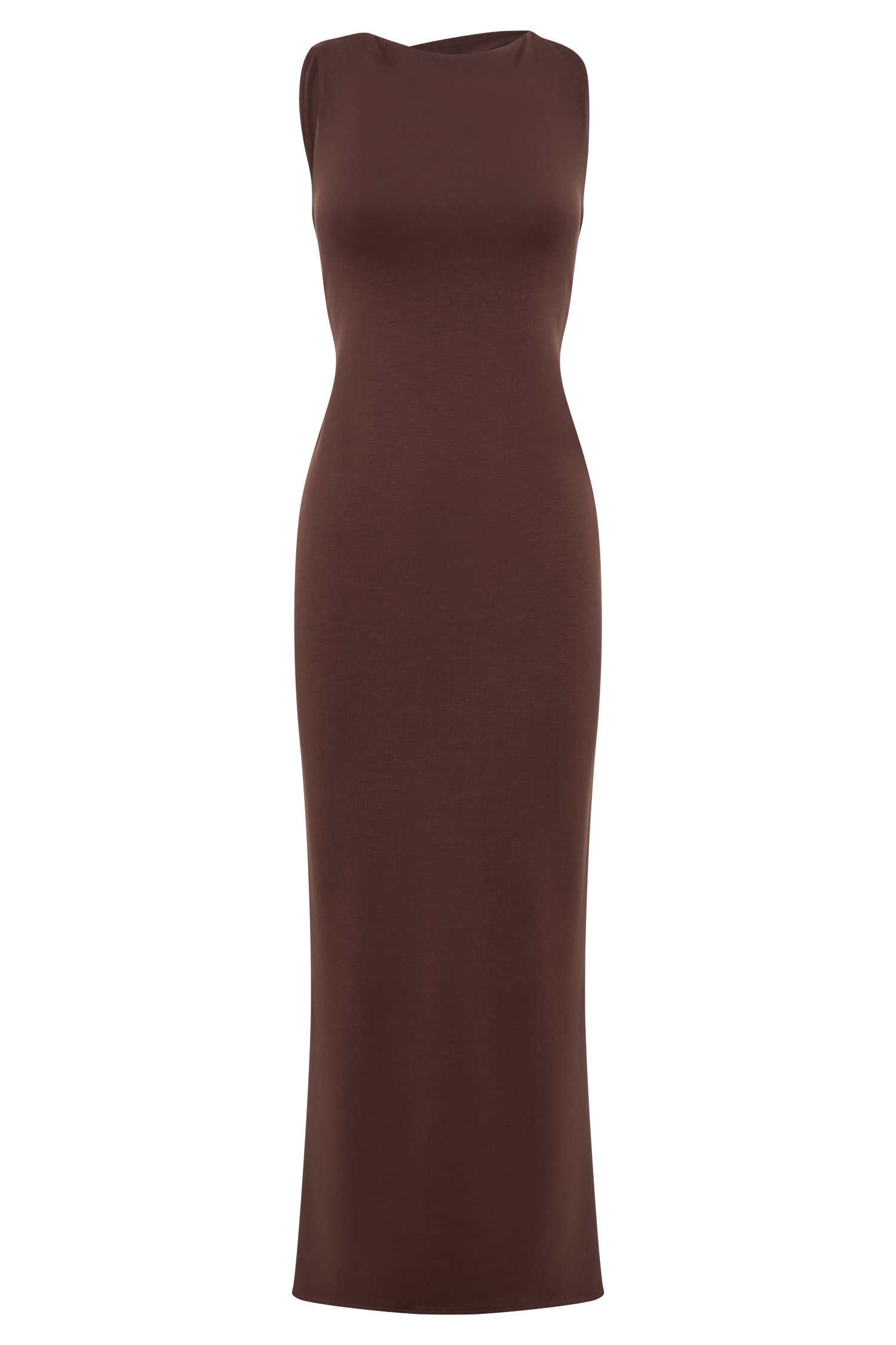 Catelyn Asymmetrical Scuba Jersey Midi Dress - Cacao Brown、mySite、solidvoid