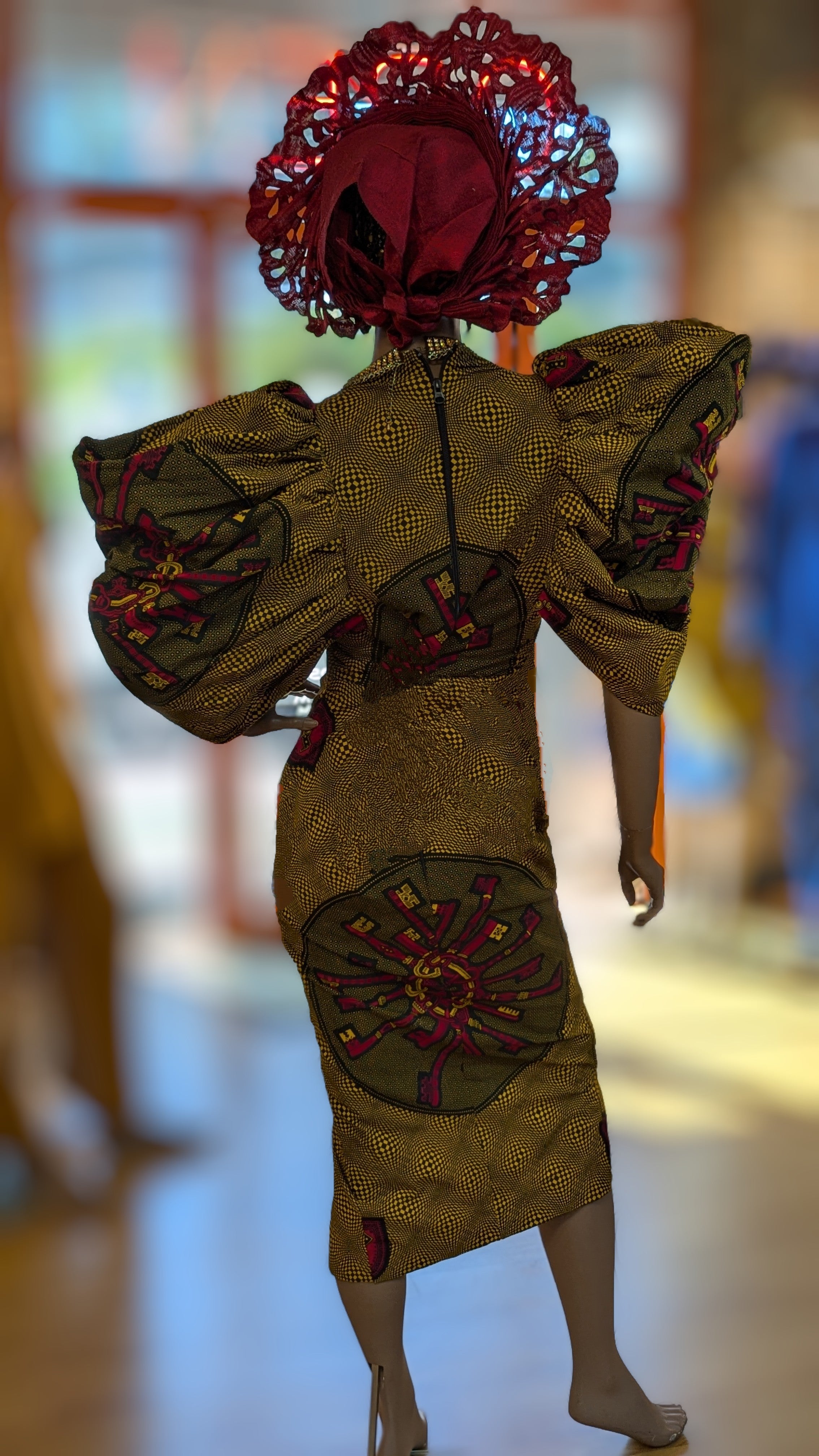 Dupsie's Keyes African print Ankara dress with oversized sleeves with keys pattern DPAPDK32、mySite、solidvoid