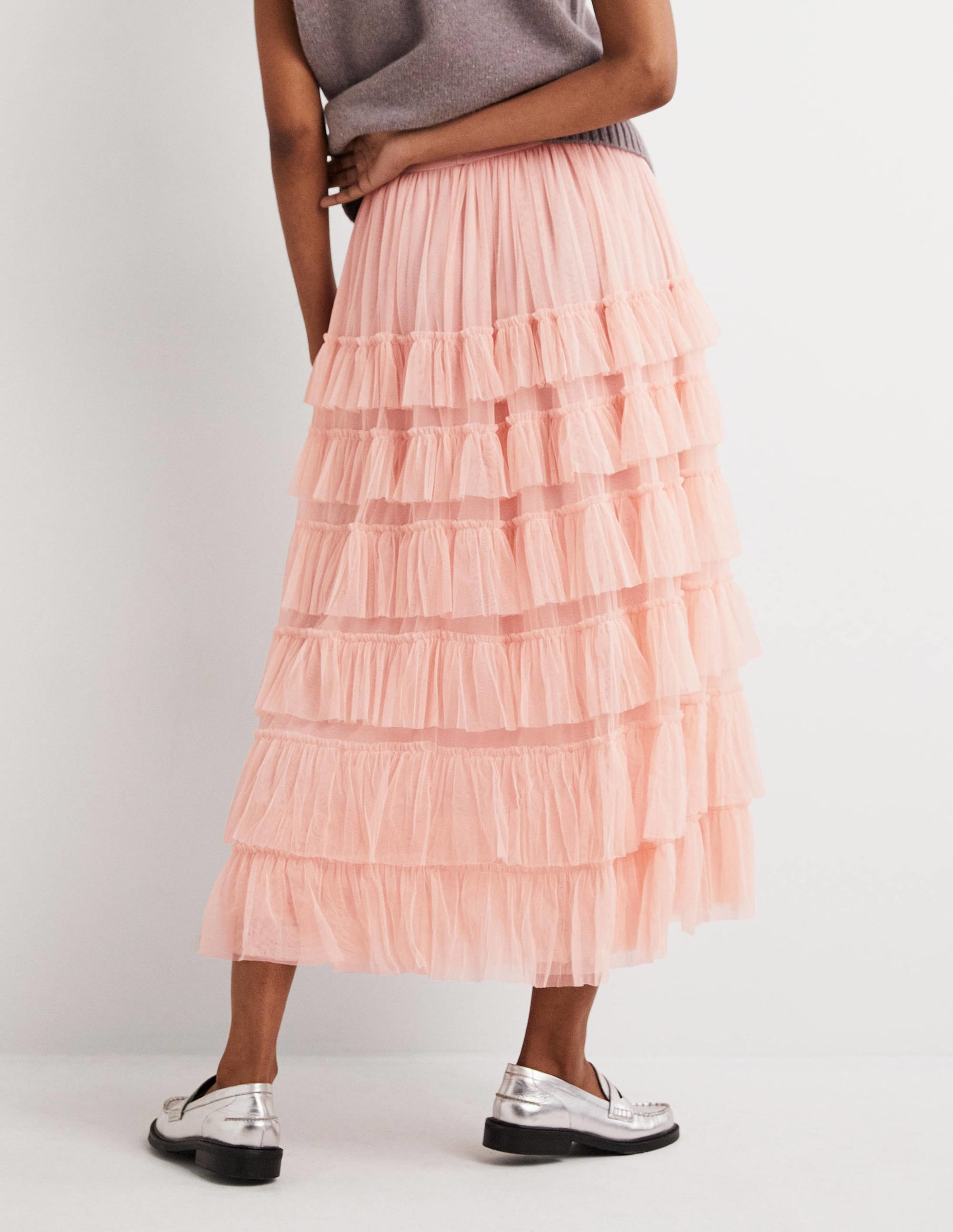  Pink Ruffle Tulle Midi Skirt-Antique Rose、mySite、ashleygrahame