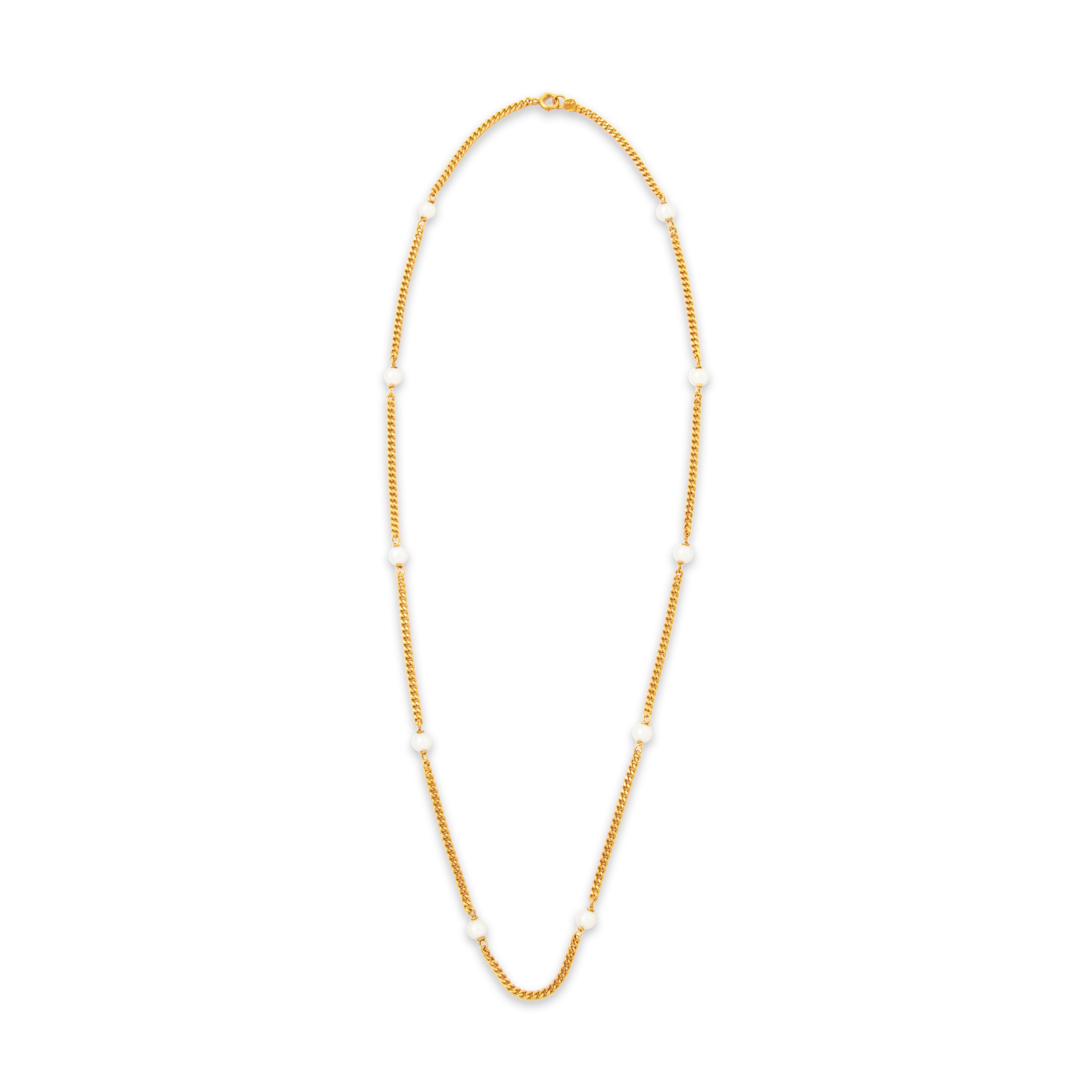Antique 14k Yellow Gold Pearl Satin Curb Chain Station Necklace 16.5、mySite、hinf8tx79