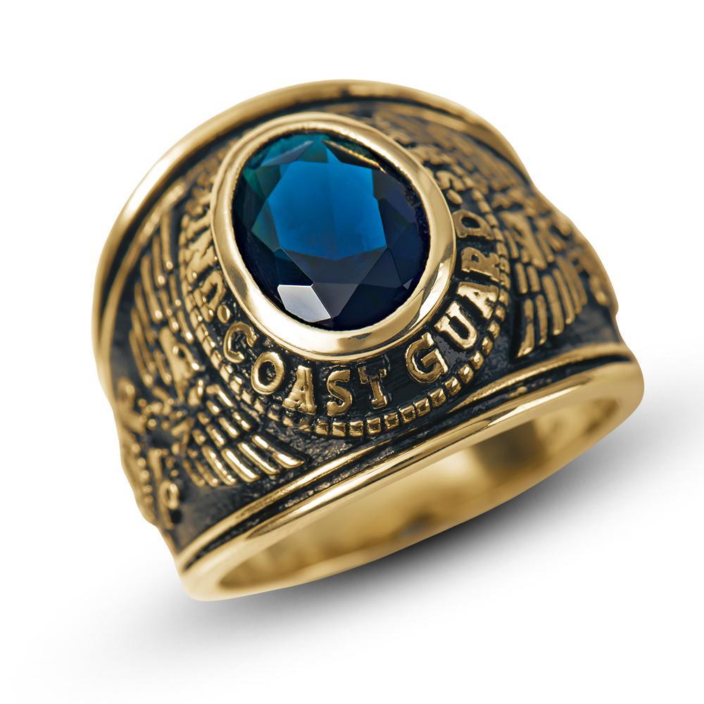 Gold United States Coast Guard Blue Center Stainless Steel Ring / MCR6010、mySite、dreamappss