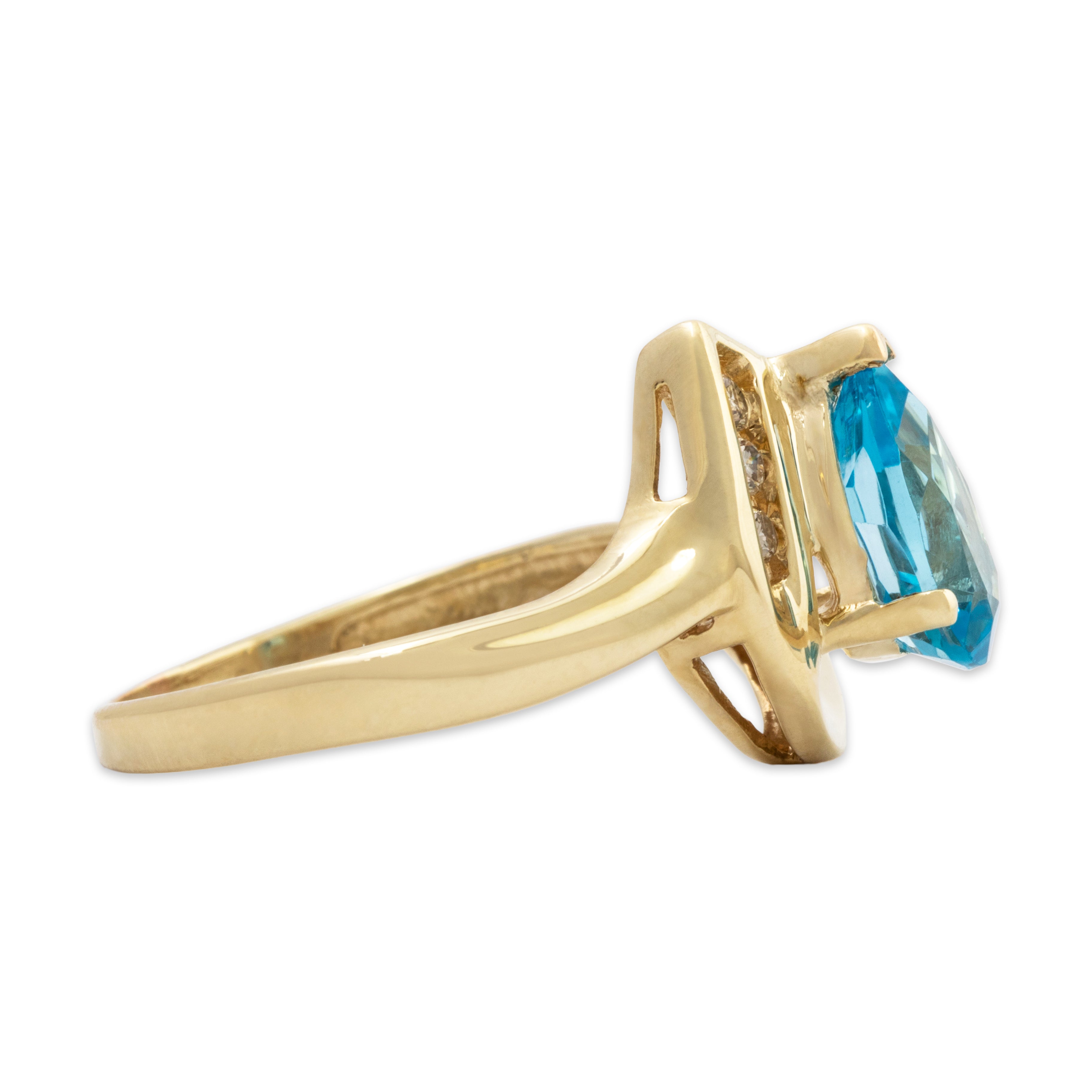 Vintage 10k Yellow Gold 1.5ct Blue Topaz Diamond Bright Pear Ring 7.25、mySite、hinf8tx79