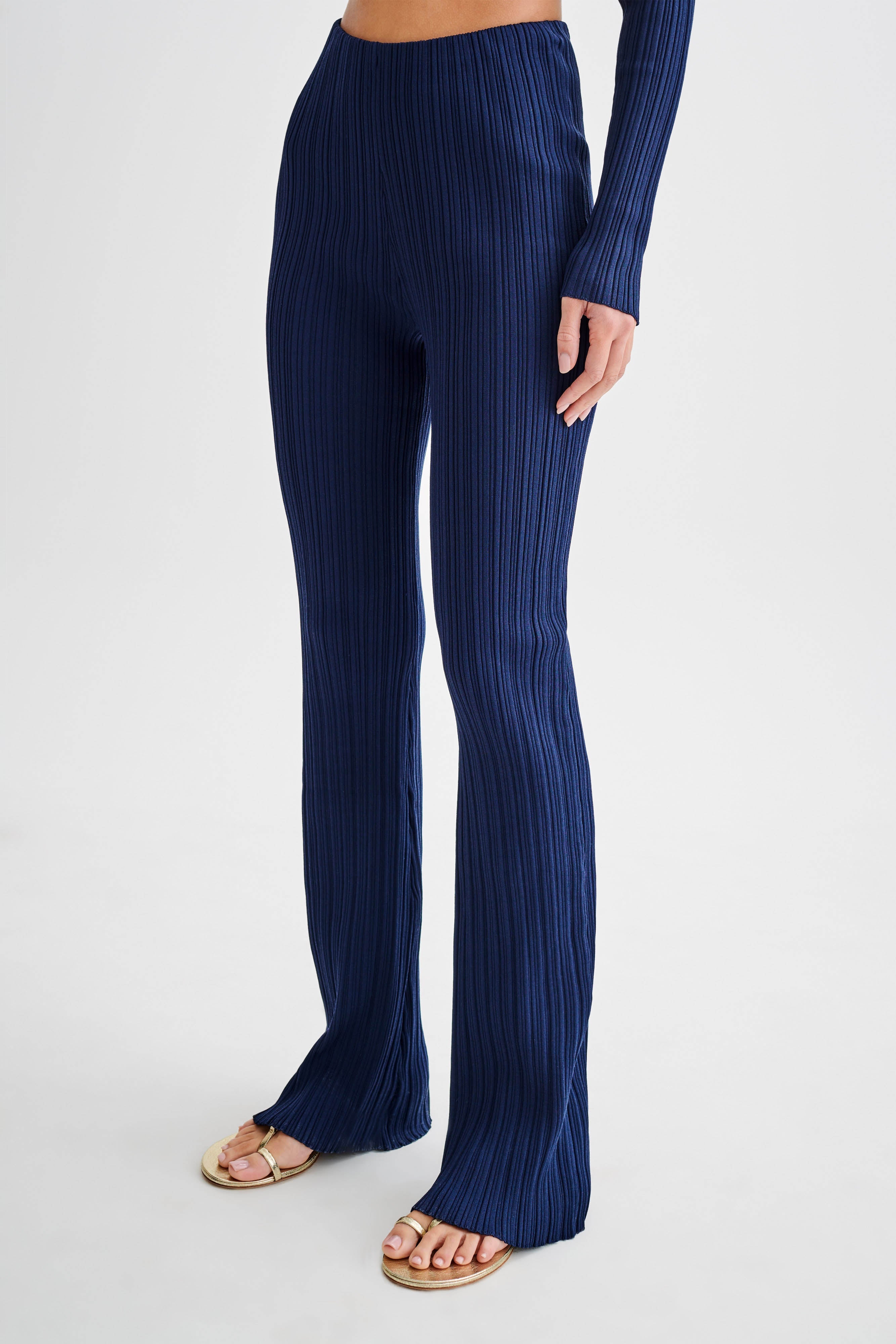 Chiara Straight Leg Rib Knit Pant - Navy、mySite、solidvoid