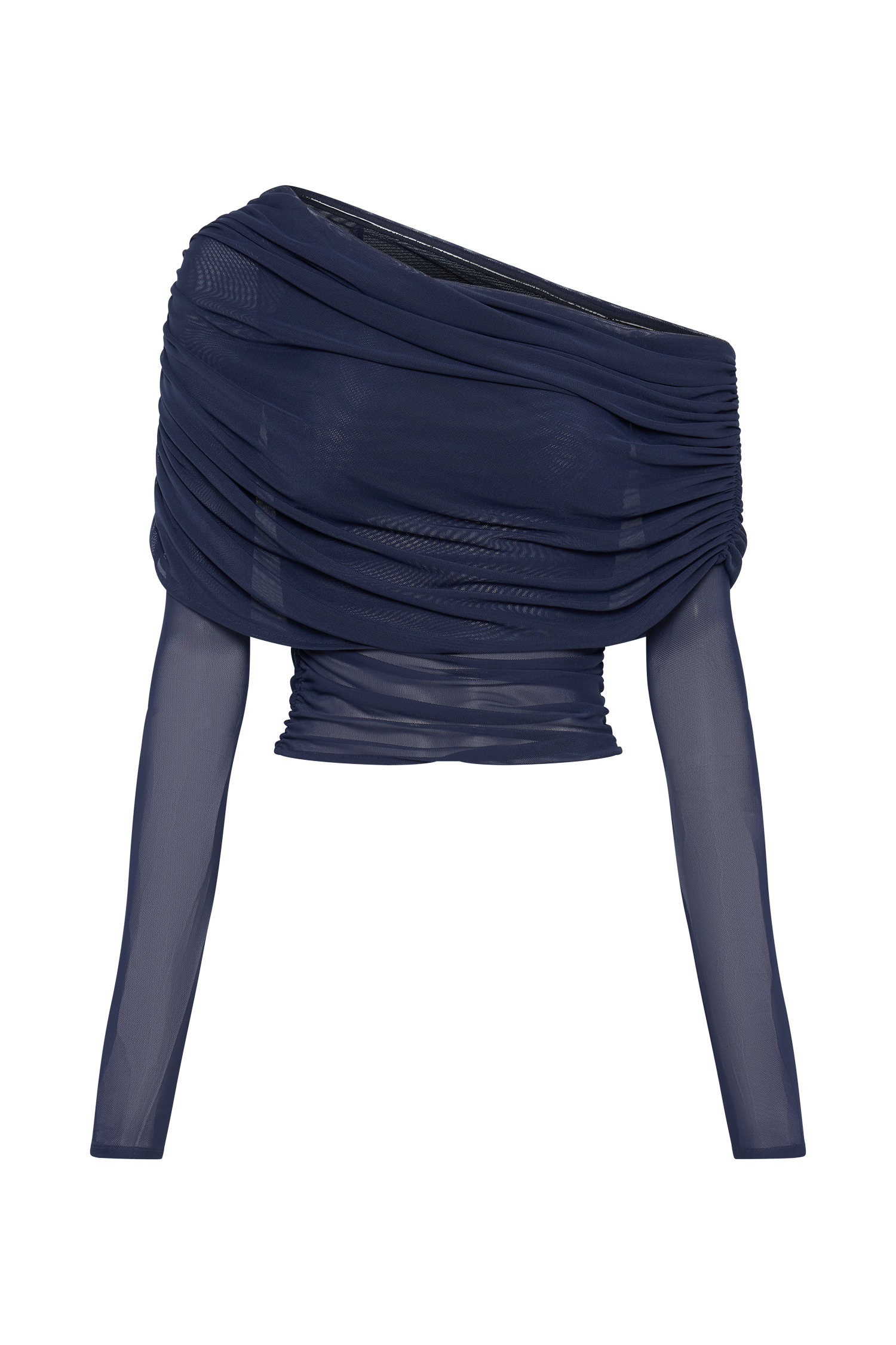 Everly Sheer Mesh Off Shoulder Top - Dark Navy、mySite、solidvoid