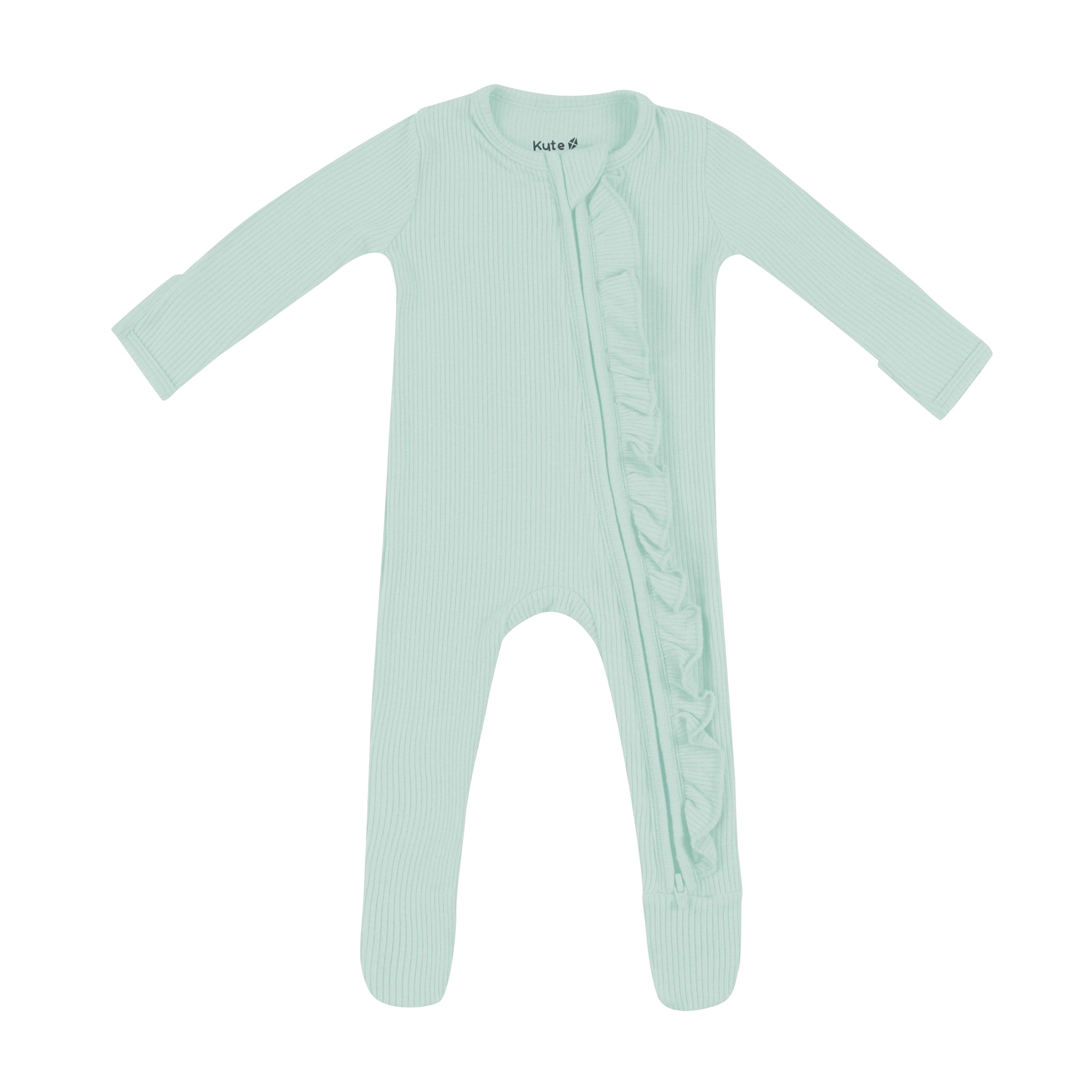  Ribbed Ruffle Zipper Footie in Sage、mySite、layawaytickets
