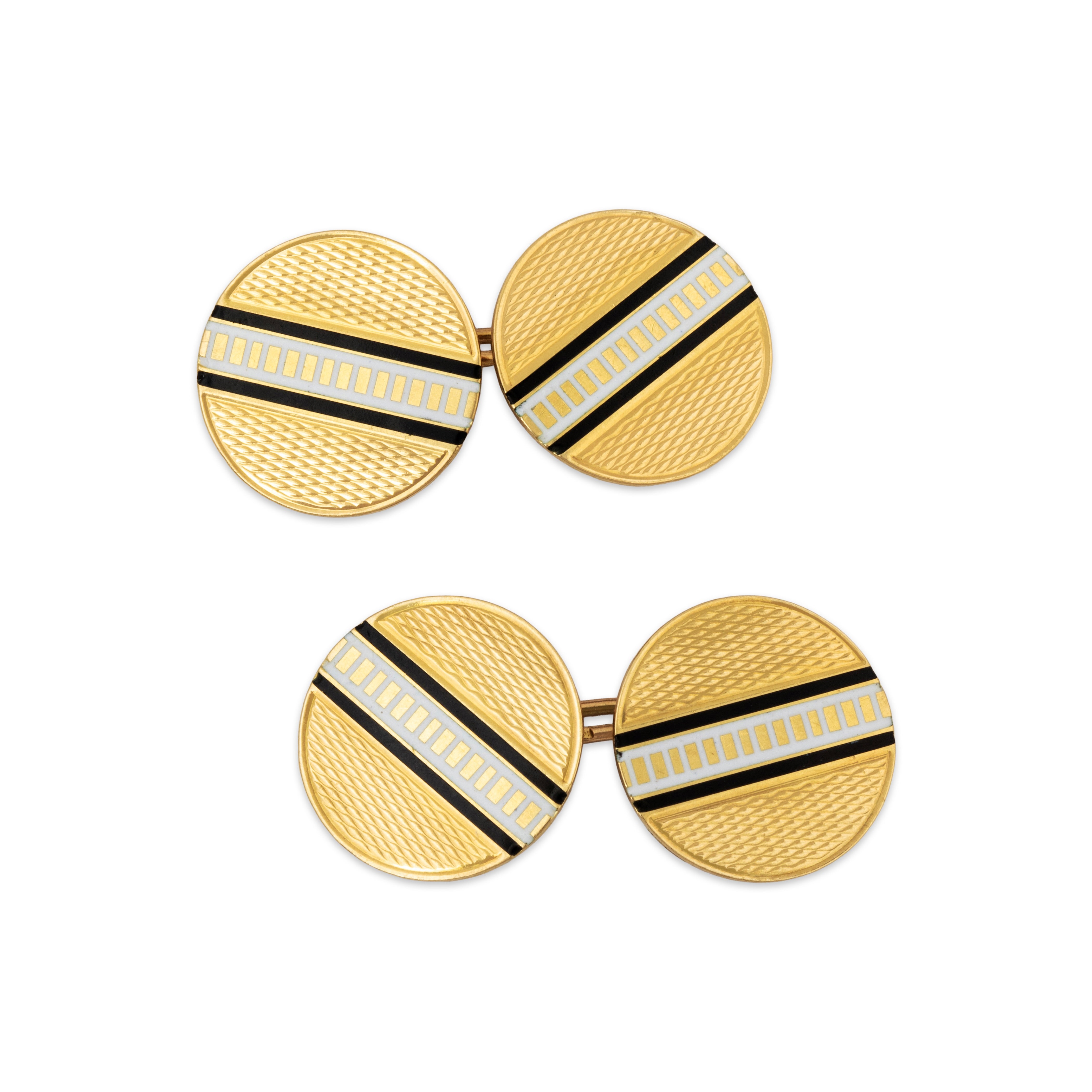 Vintage French 18k Yellow Gold Black & White Enamel Geometric Cufflinks、mySite、hinf8tx79