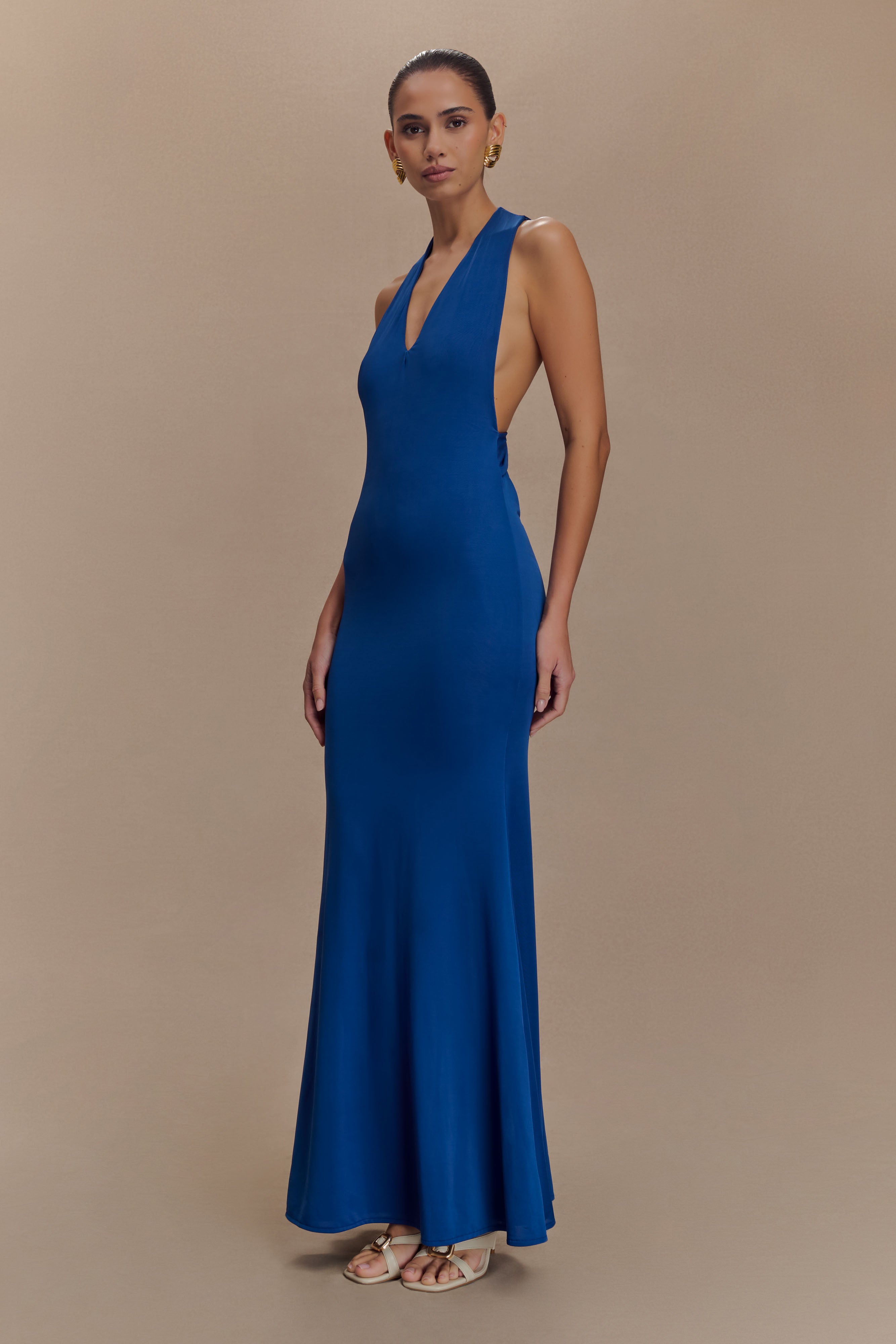Elke Slinky V Neck Maxi Dress - Cobalt、mySite、solidvoid