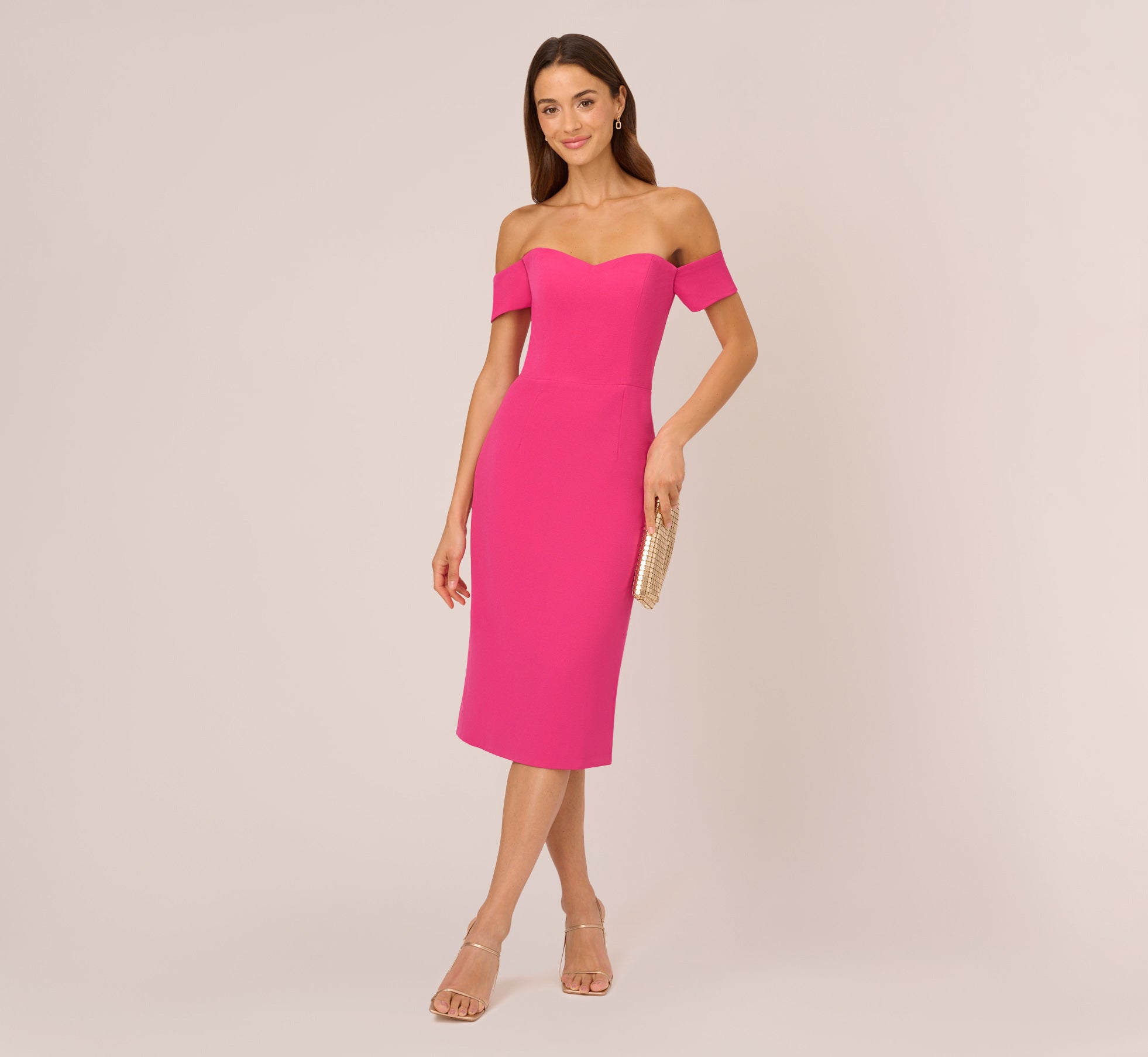 Off The Shoulder Midi Dress With Sweetheart Neckline In Brilliant Fuchsia、mySite、solidvoid