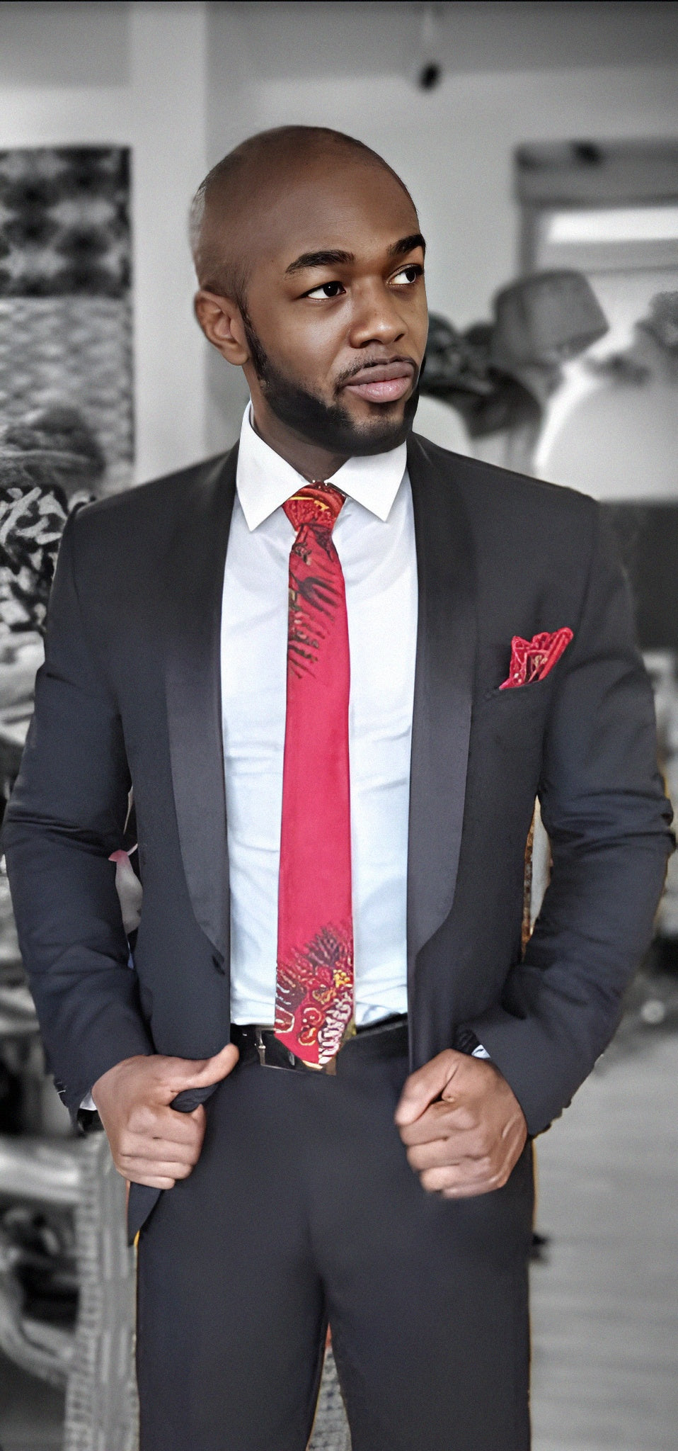 Sam Red Dashiki African Print Necktie-DP3975NT、mySite、solidvoid