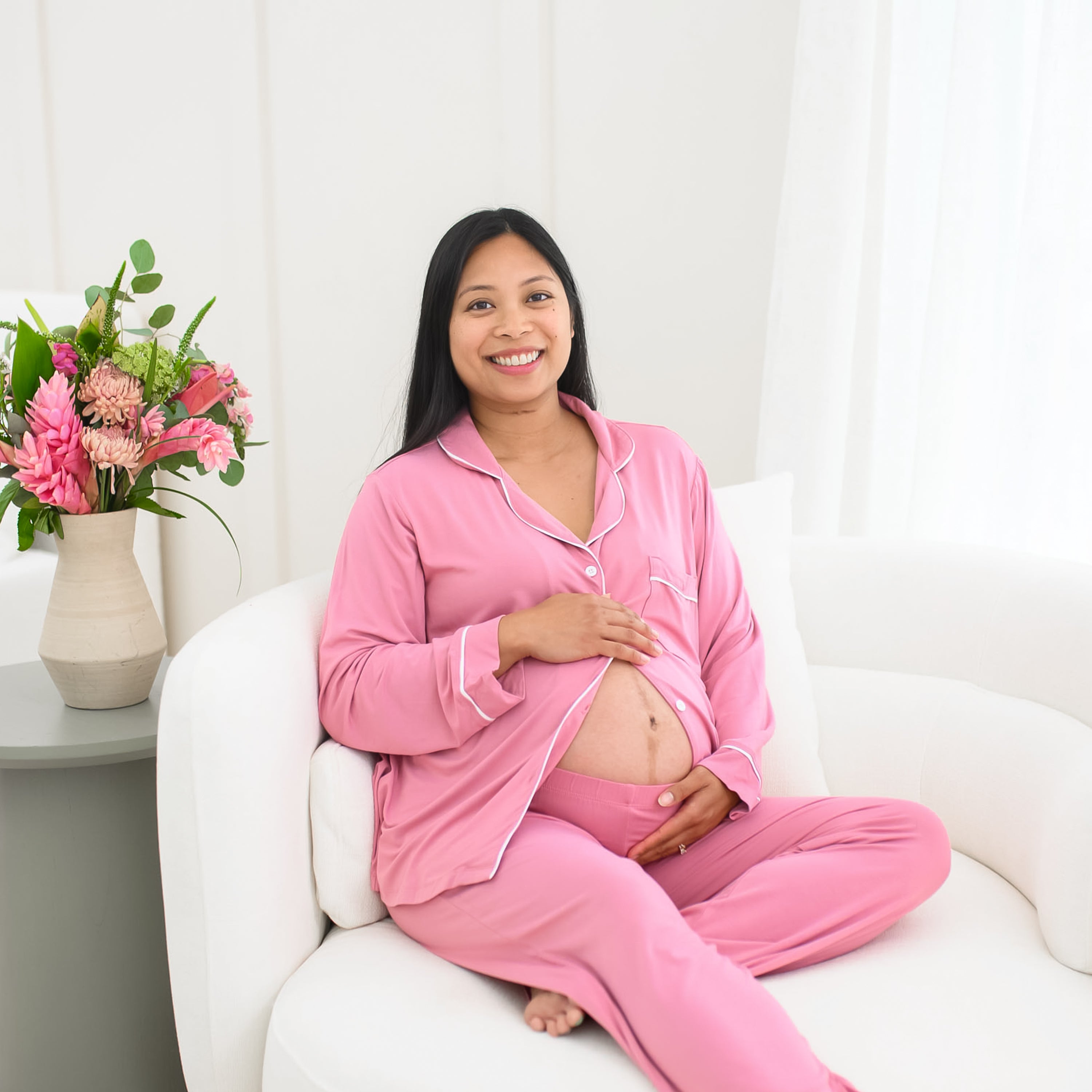  Women's Long Sleeve Pajama Set in Apple Blossom with Cloud Trim、mySite、layawaytickets