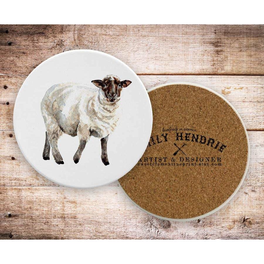 Watercolor Farm Animals Ceramic Coaster Set-Pig, Cow, Hen, Goat、mySite、g9winljtr