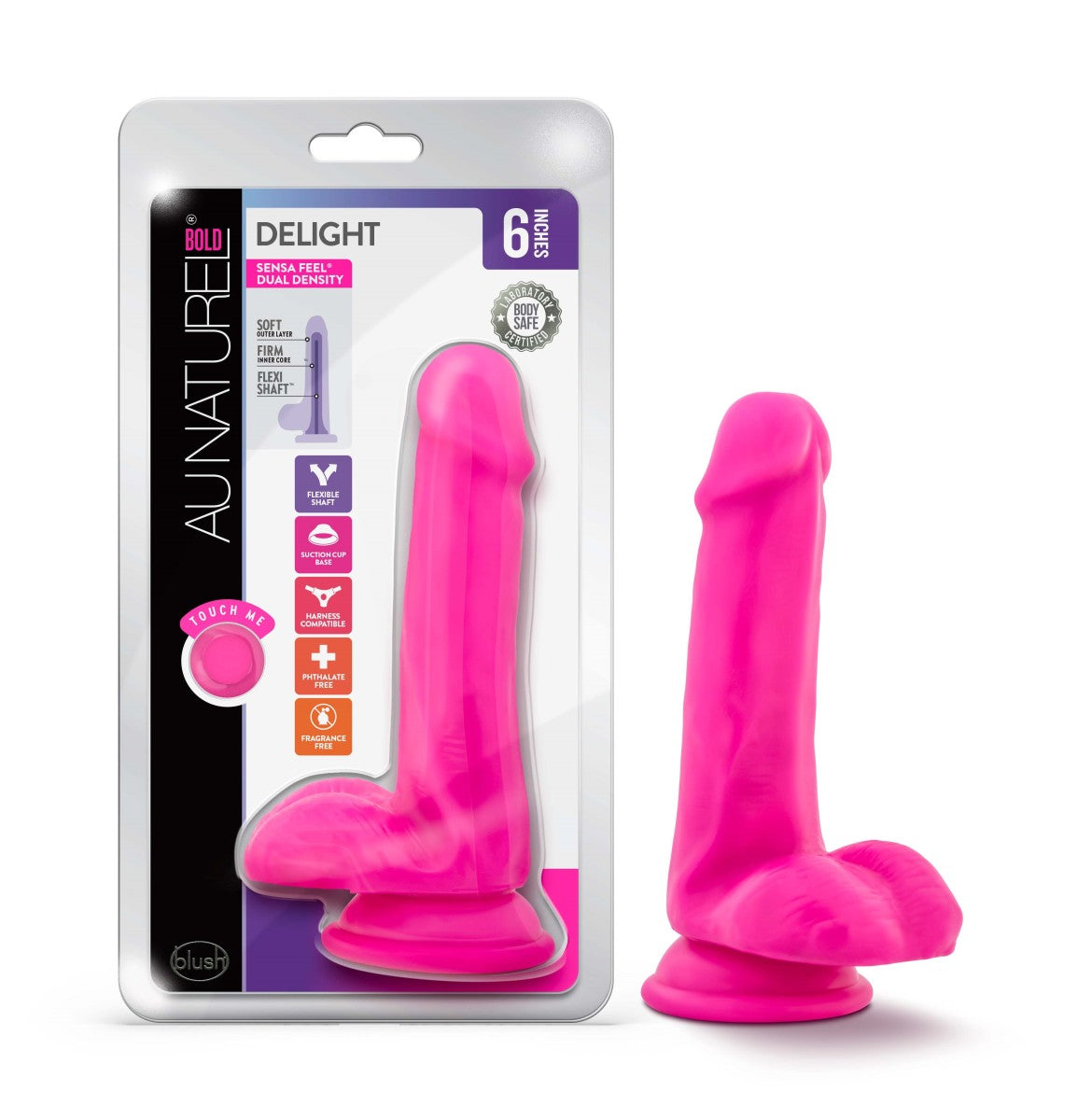 Au Naturel Bold By Blush® | Delight Realistic Pink 6.5-Inch Long Dildo With Balls & Suction Cup Base、mySite、bottomscart