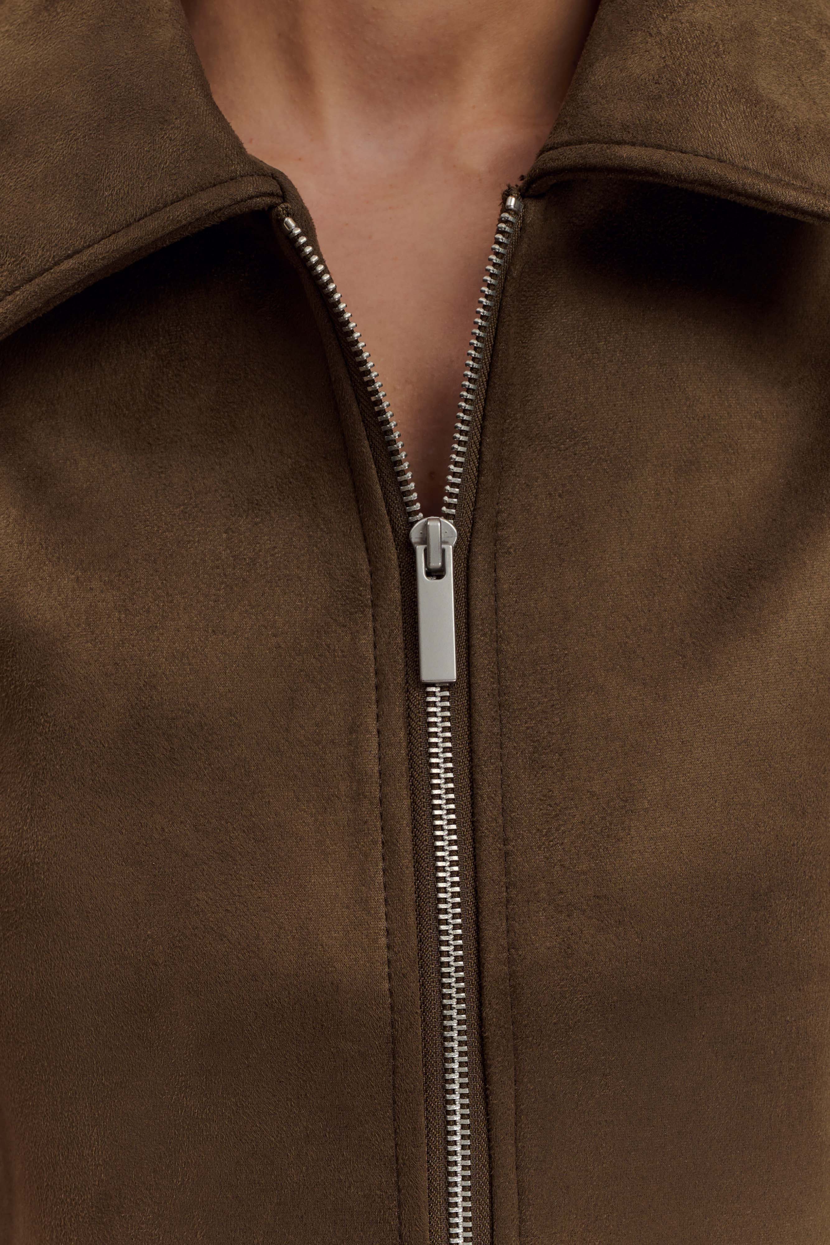 Hayes Faux Suede Collared Jacket - Chocolate、mySite、solidvoid