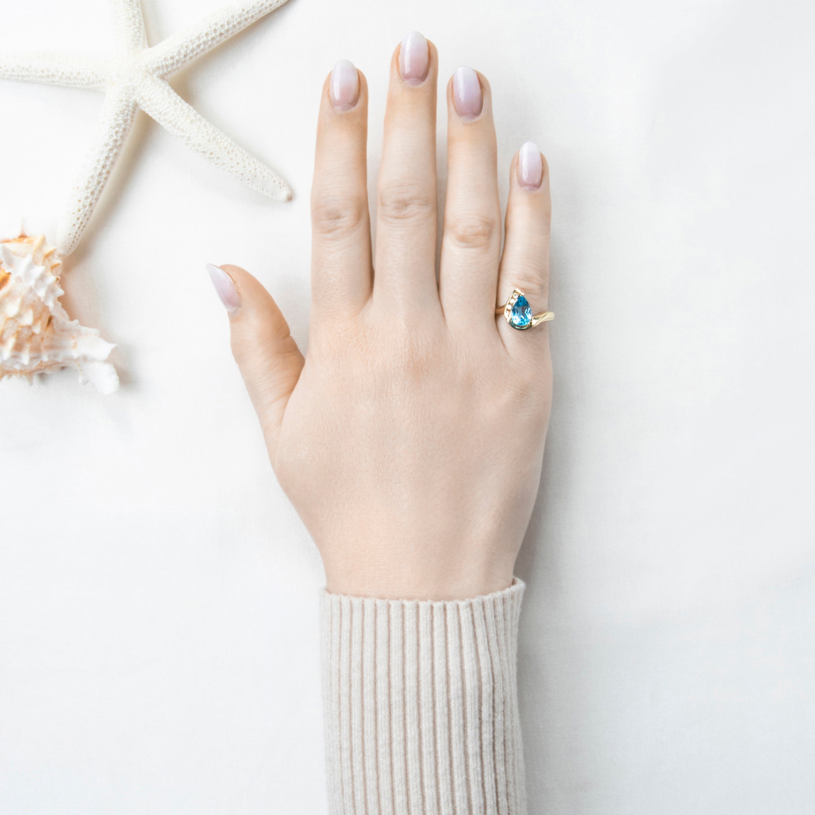 Vintage 10k Yellow Gold 1.5ct Blue Topaz Diamond Bright Pear Ring 7.25、mySite、hinf8tx79