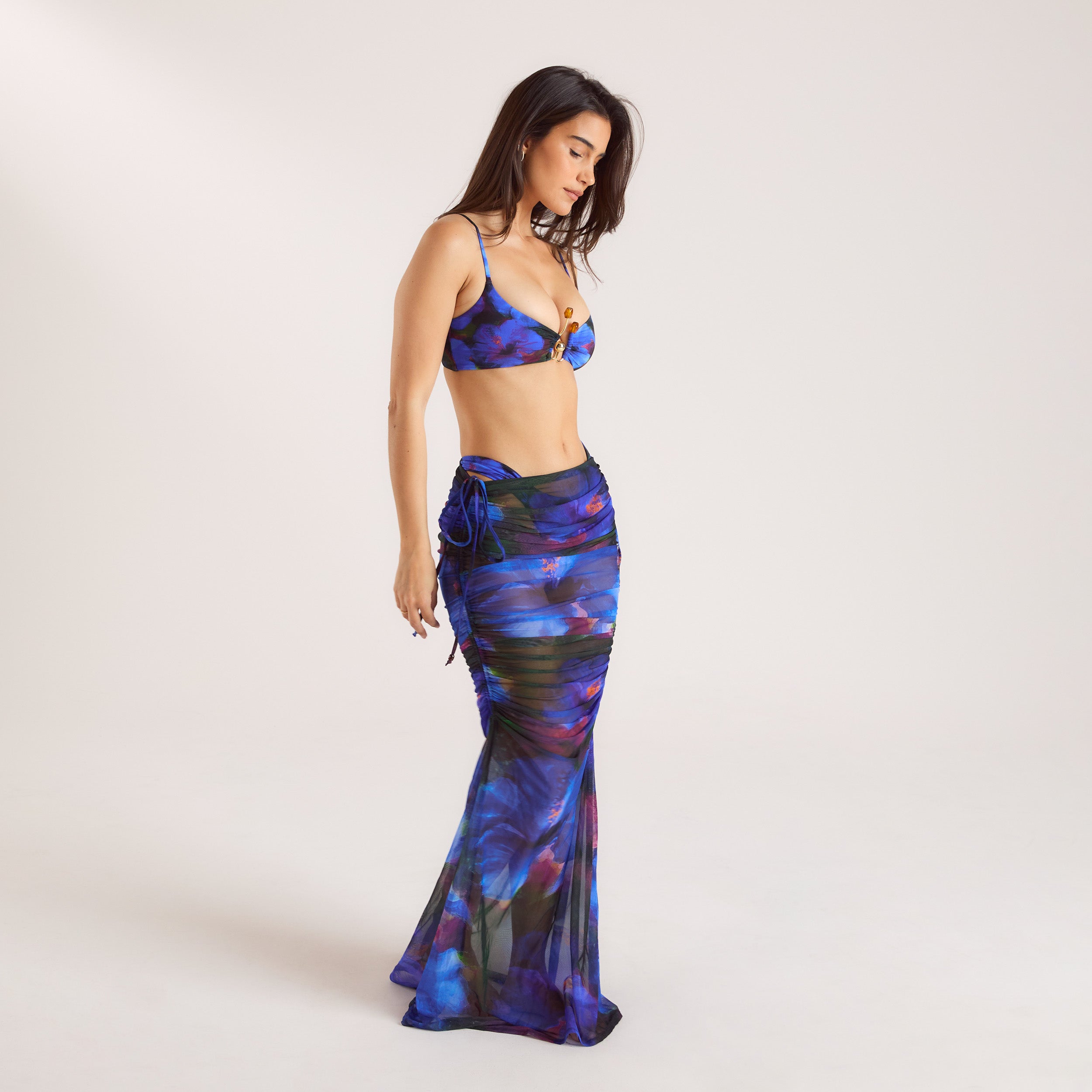 Midnight Tropics Printed Mesh Maxi Skirt - Midnight Blue、mySite、bengalsvssteelers