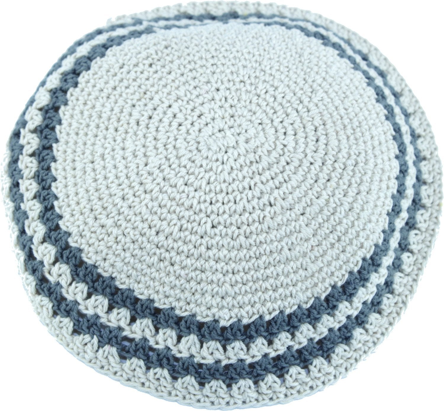 Holy Land Market Beige/Dark Grey 17cm DMC 100% Knitted Cotton Kippah Torah Chabad CapJewish、mySite、topwebapps
