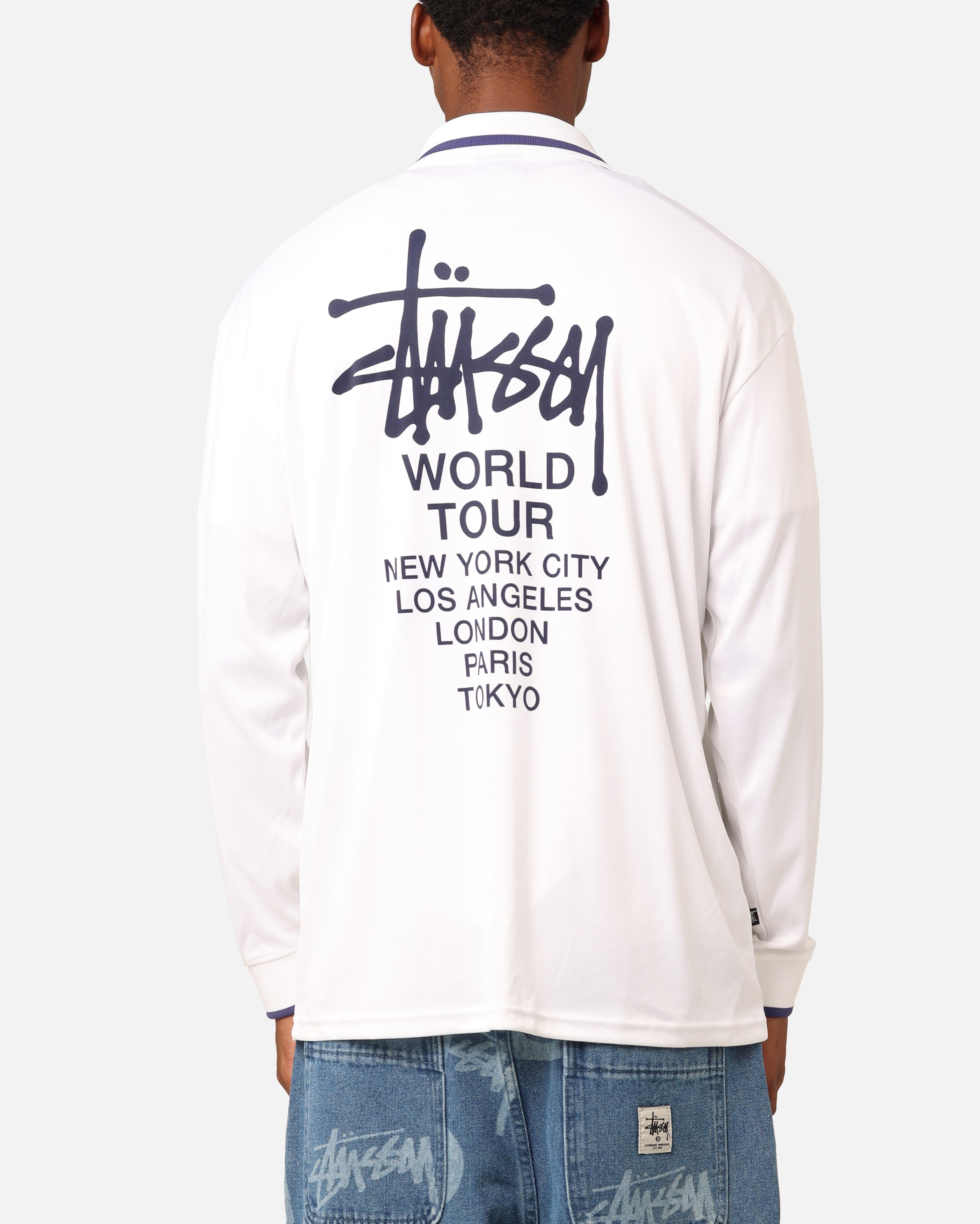 Stüssy Football Polo Long Sleeve T-Shirt White/Red Stripe、mySite、zt4zffjzw