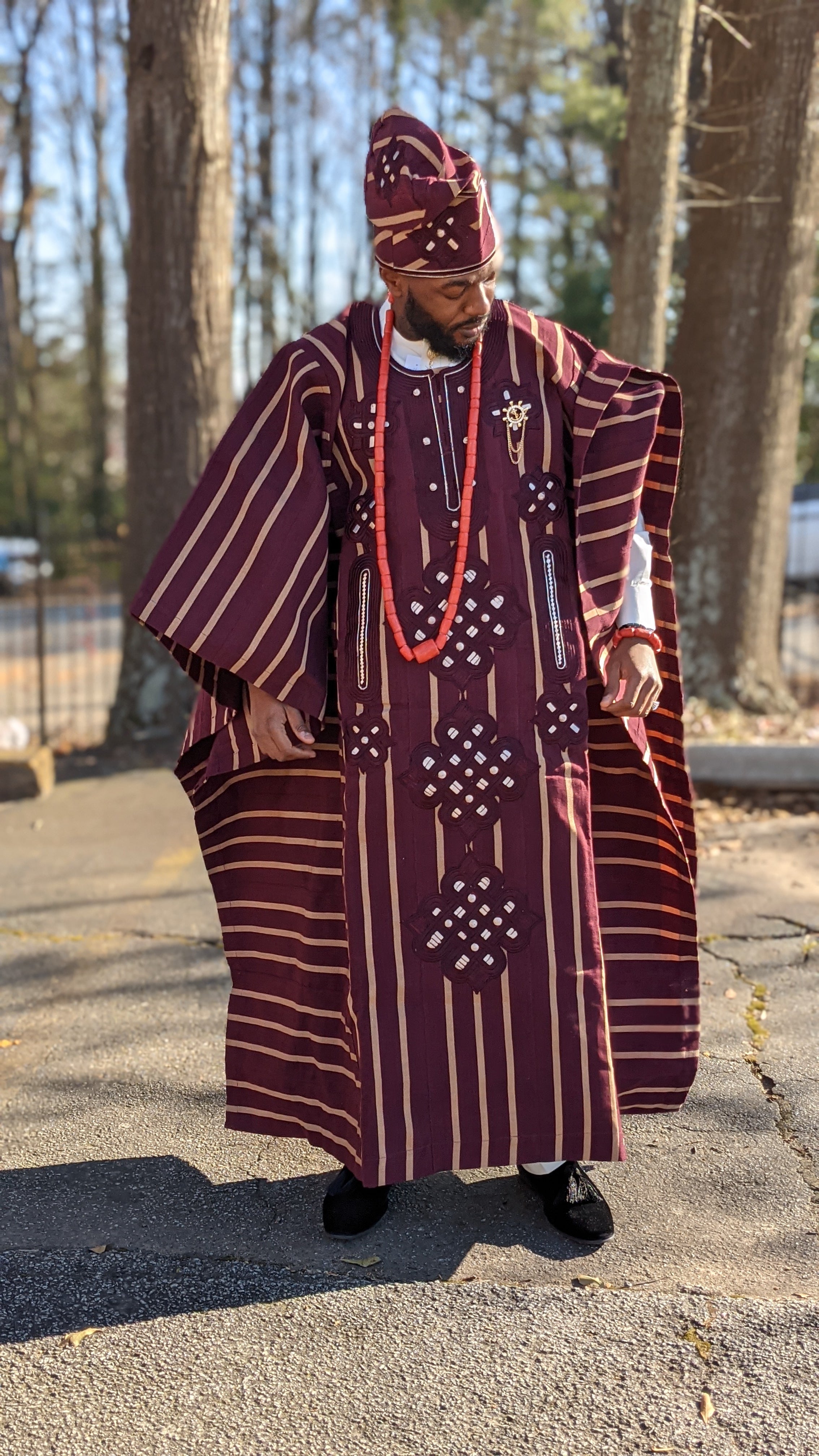 Oladayo Aso Oke Embroidered Agbada Robe with Stripes-DPAW757、mySite、solidvoid