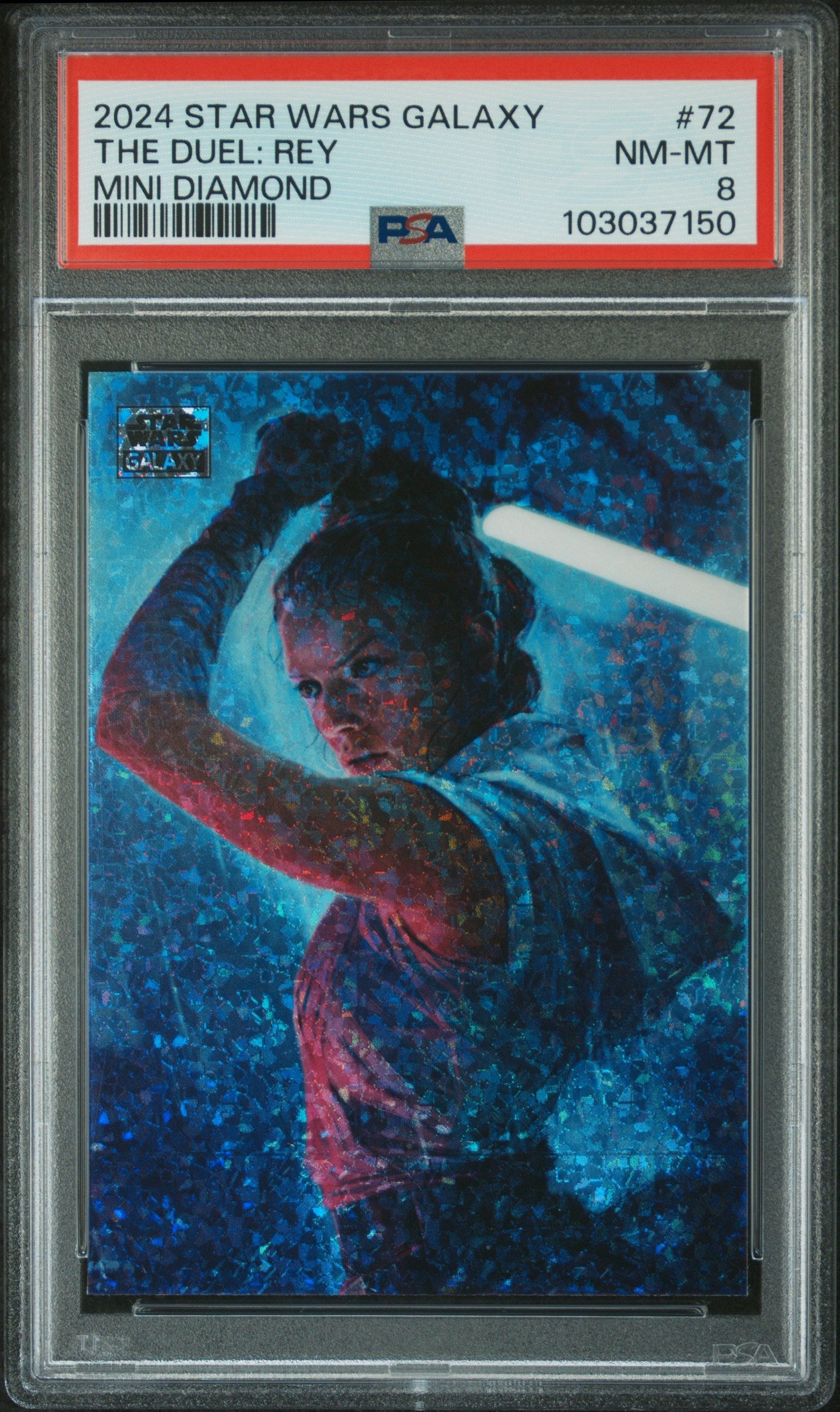 The Duel: Rey #72 Mini Diamond PSA 8 Topps Chrome Star Wars Galaxy 2024、mySite、waistdrama