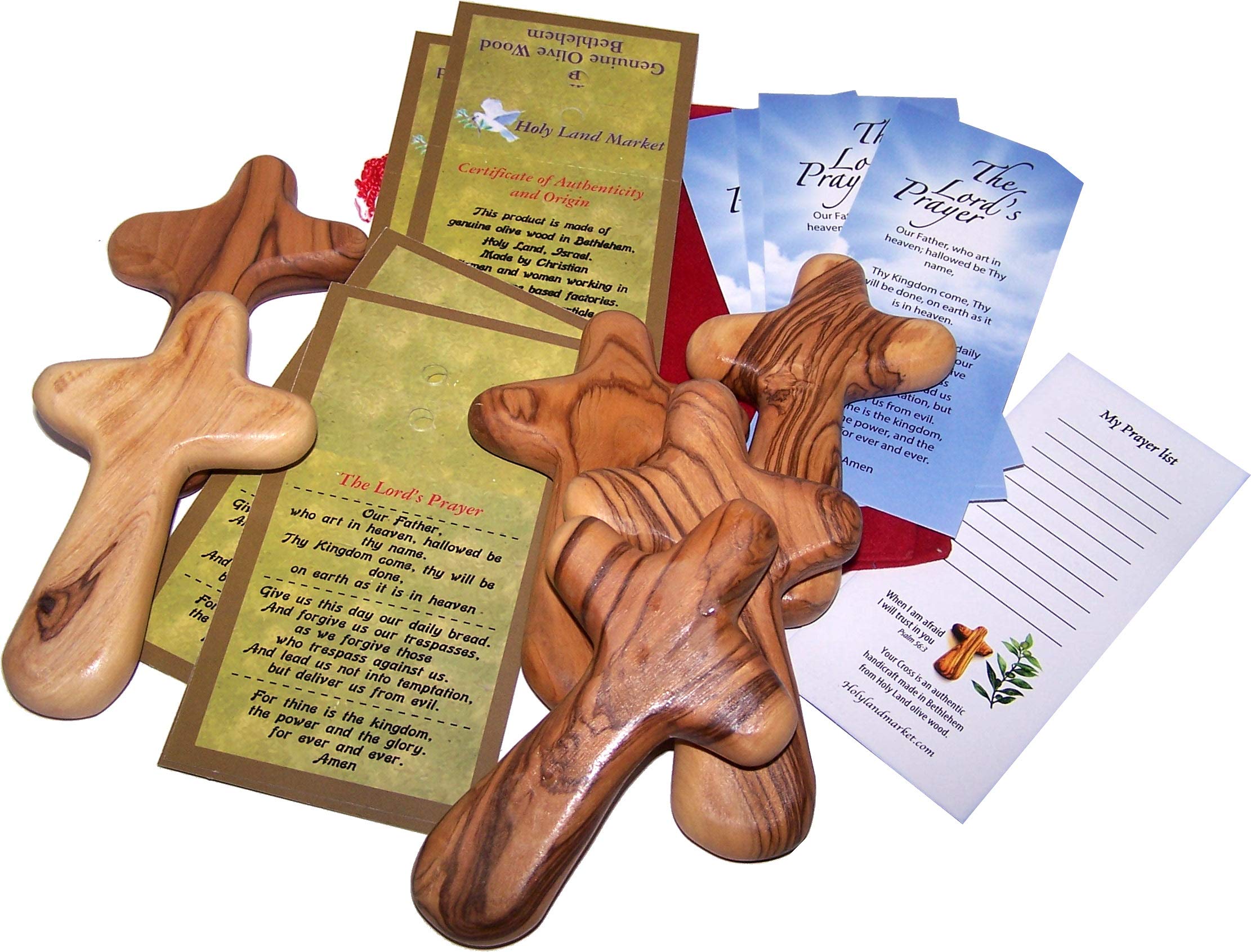  6 Comfort Olive Wood Holding Hand Crosses with Gift Bags (With Red or Black Velvet Bag ) From Bethlehem、mySite、elrpsem3k
