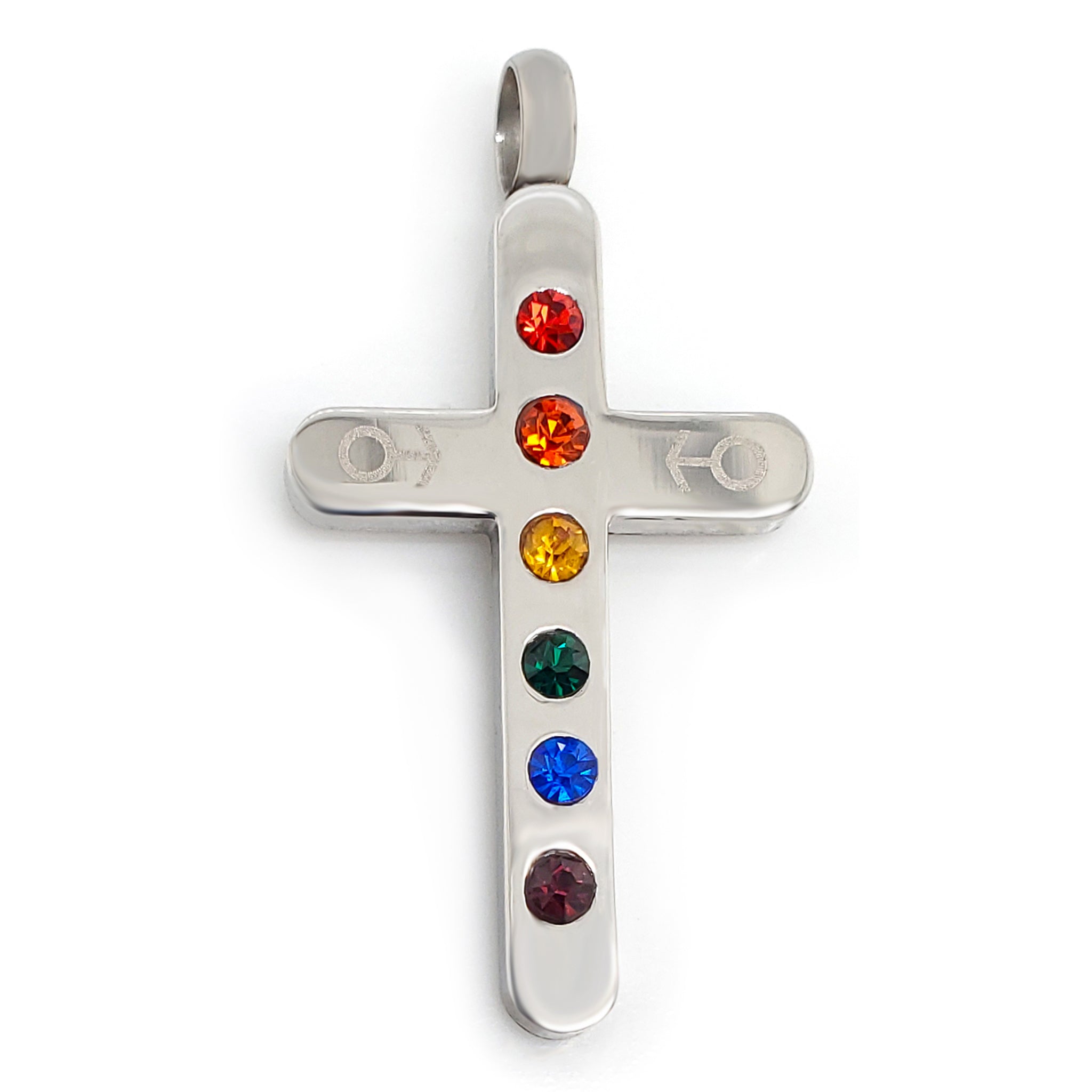 Stainless Steel Cubic Zirconia Rainbow Male Mars Symbol Cross Pendant / GPP4361、mySite、dreamappss