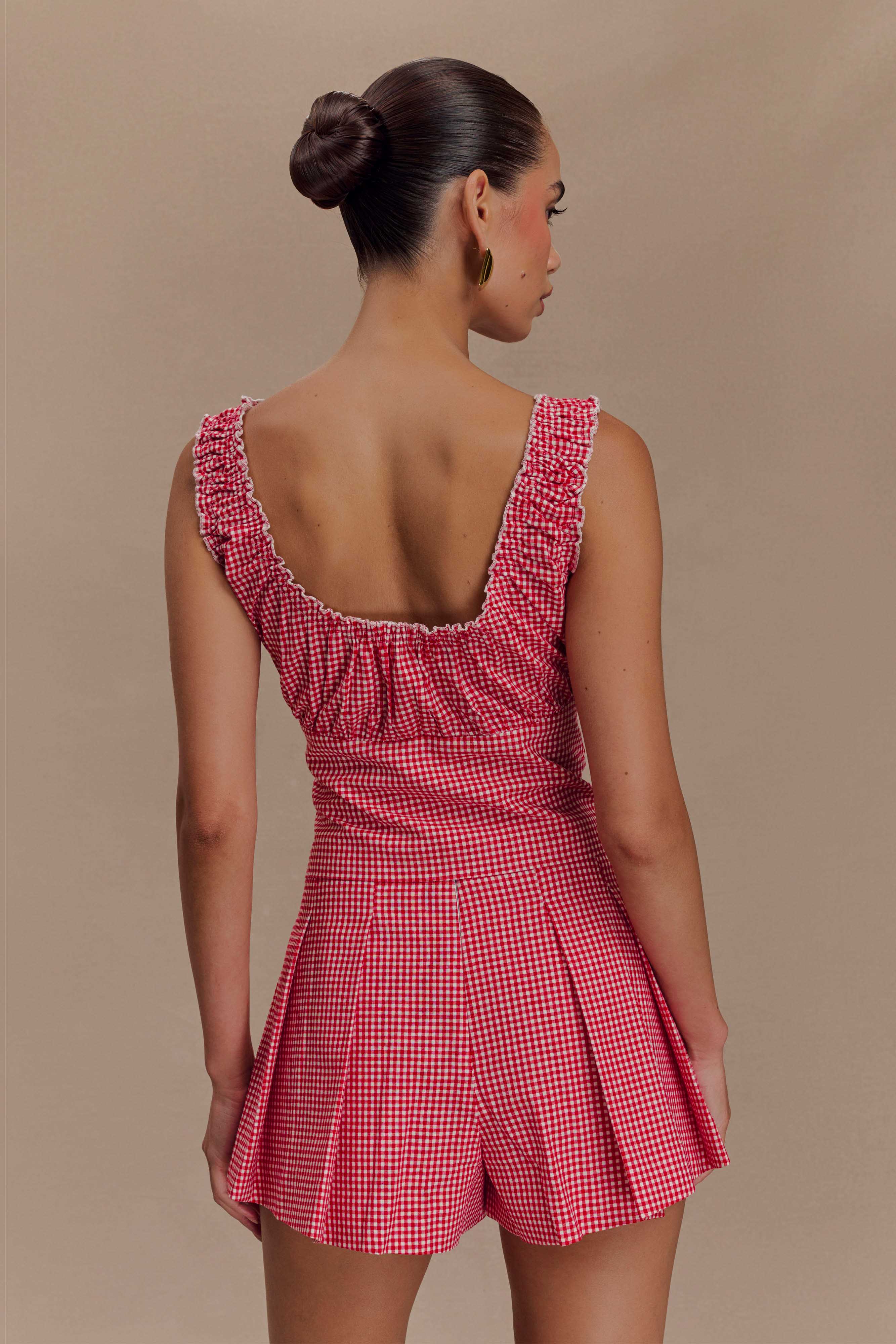Ines Sleeveless Ruched Top - Red Gingham、mySite、solidvoid