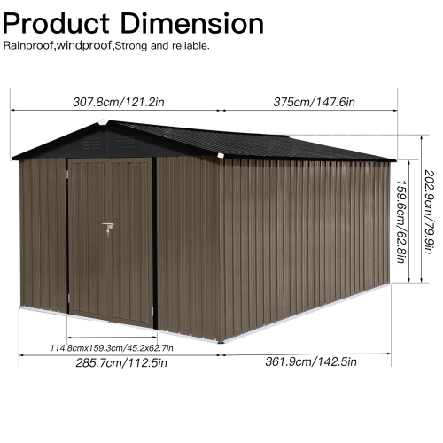 Metal garden sheds 12ft×10ft outdoor storage sheds Dark-grey、、eastwooduniform