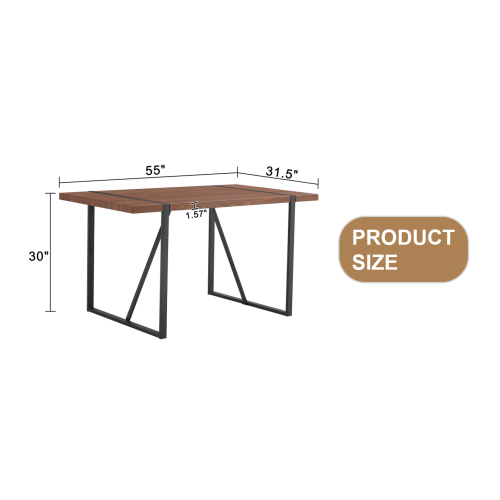 Rustic Industrial Rectangular Wood Dining Table For 4-6 Person, With 1.5" Thick Engineered Wood color Tabletop and Black Metal Legs,Desk For Kitchen Dining Living Room, 55.1" x 31.4"x 29.9"1529W115172、、casual