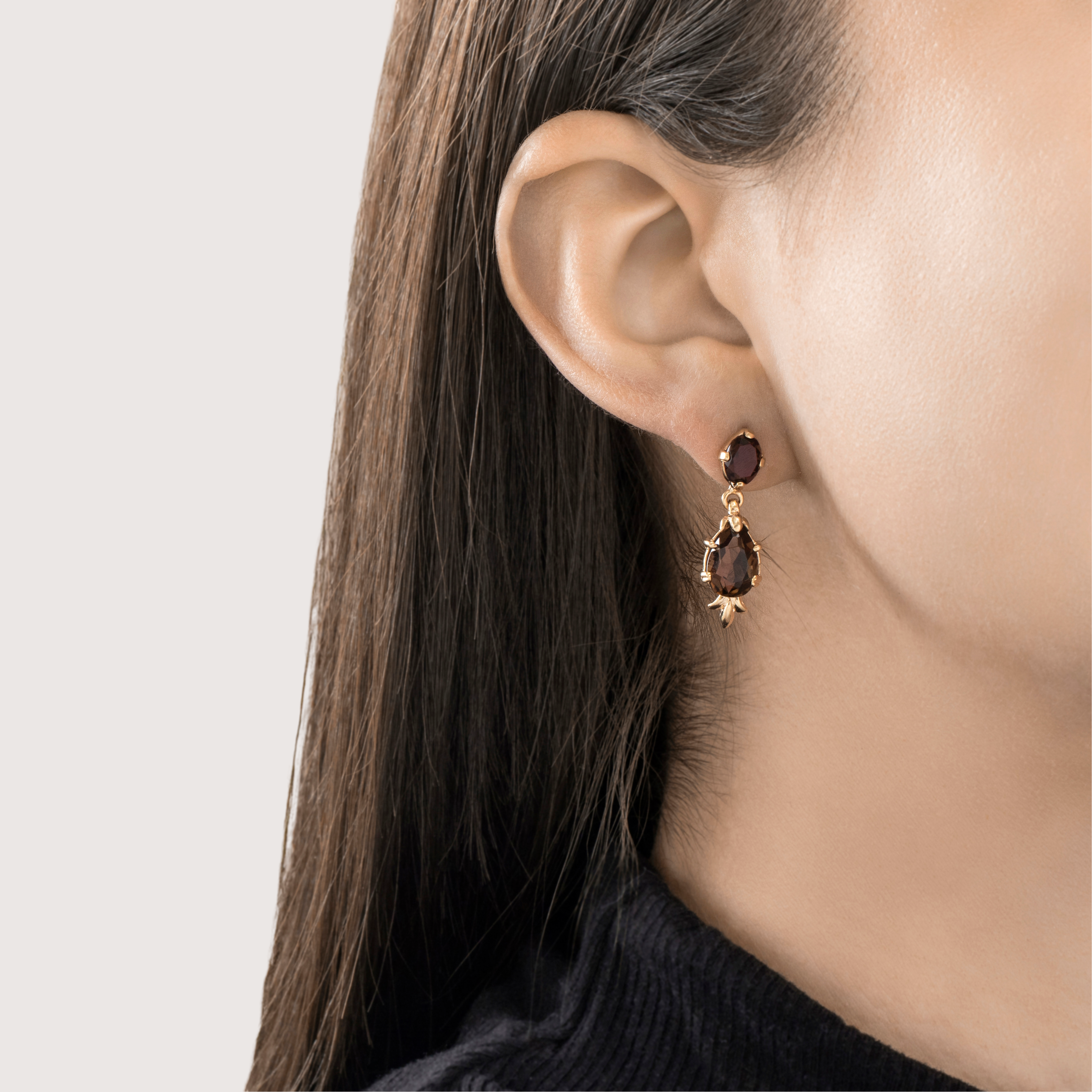 Vintage 14k Yellow Gold 4.38cttw Smoky Quartz Dangling Teardrop Earrings、mySite、hinf8tx79