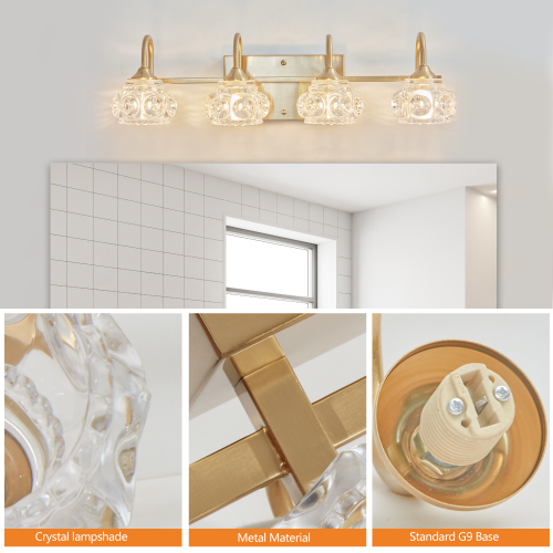 23" Retro 4-Light Bathroom Vanity Light Fixture - Black Finish with Crystal Glass Shades, Wall Mounted Lighting for Bathroom, Powder Room, and Vanity Mirror (No Bulbs)、、eastwooduniform